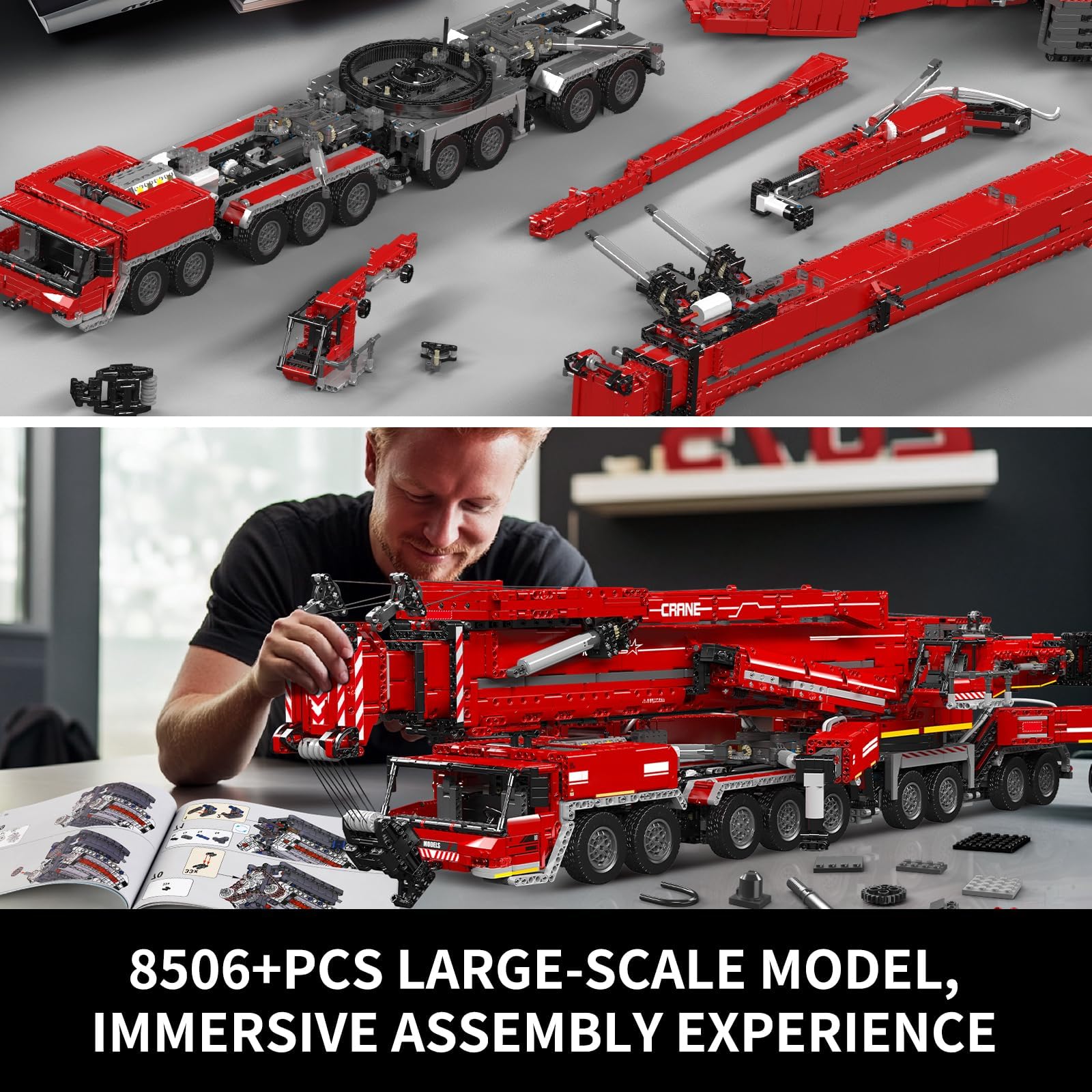Mould King 17008 Red Heavy Crane Model Building Set, 8506 Pezzi Kit Motorizzato Veicolo Costruzione con APP e Telecomando, Progetto di Ingegneria Meccanica per Collezionisti Adulti