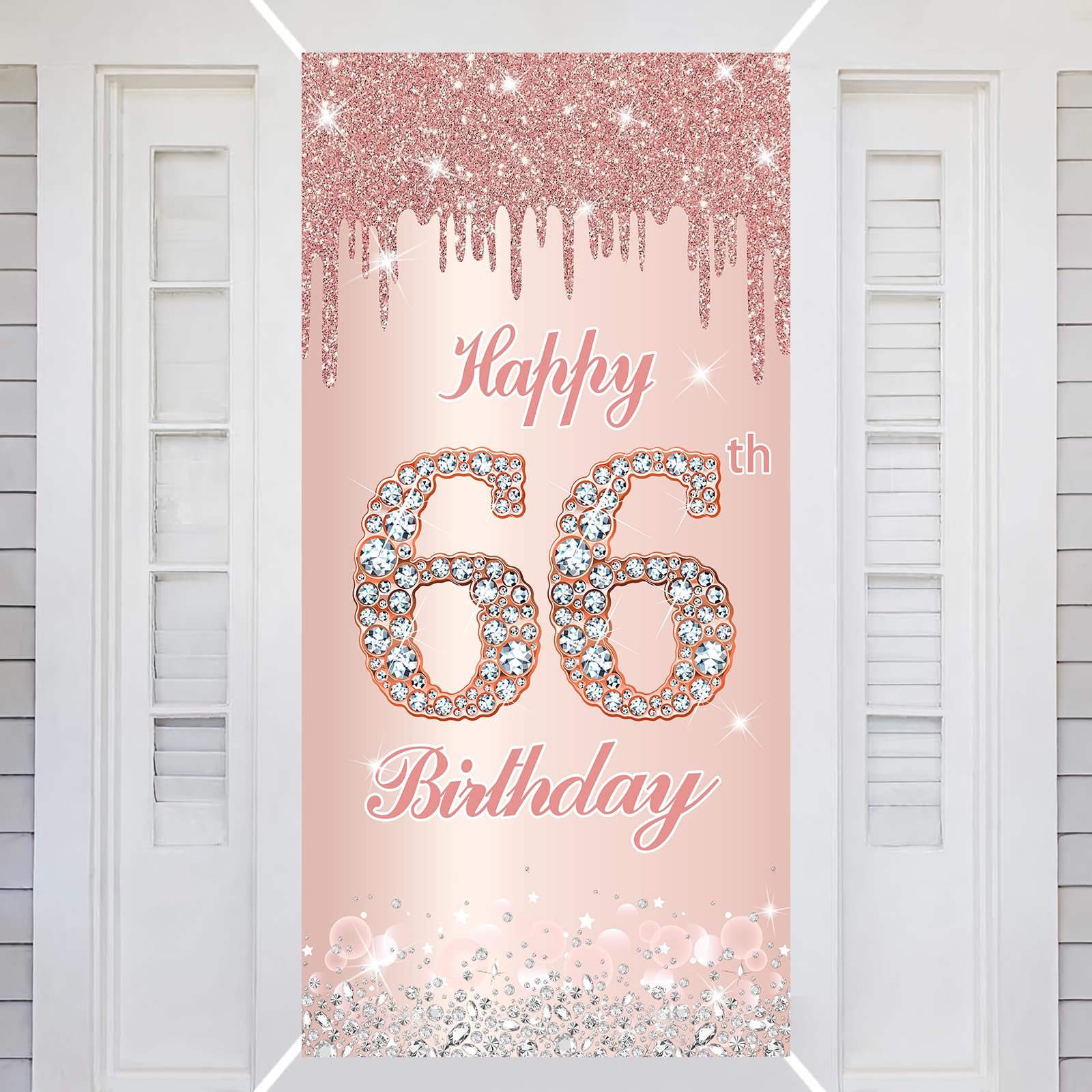 66th Happy Birthday Decorations Door Banner Pink Rose Birthday Banner for Party Backdrop for Women Door Cover Party Decoration Supplies Poster — image 1