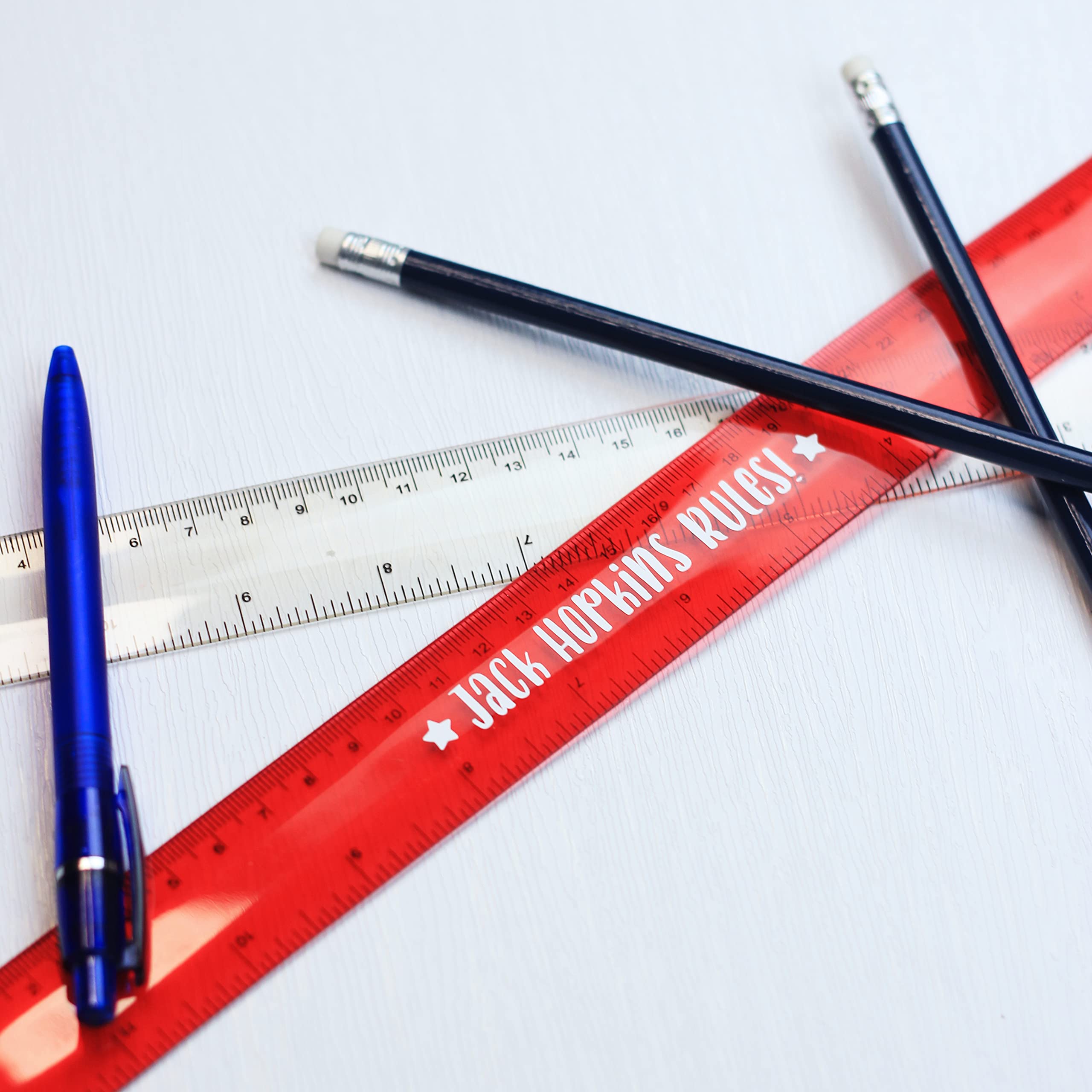 eBuyGB Personalised 30cm Ruler with Any Name/Text, Kids Flexible Bendy Plastic Ruler, Back To School Stationary (Red)
