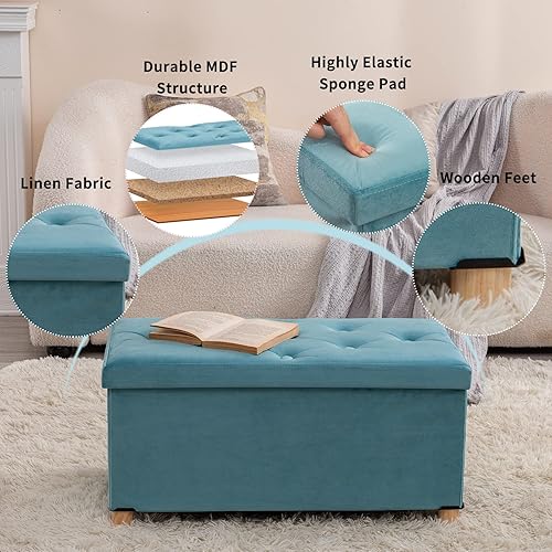 Miniatura 7 de BRIAN & DANY Banco otomano plegable de almacenamiento de 30 pulgadas, otomano con almacenamiento para sala de estar, con pies y tapa de madera,