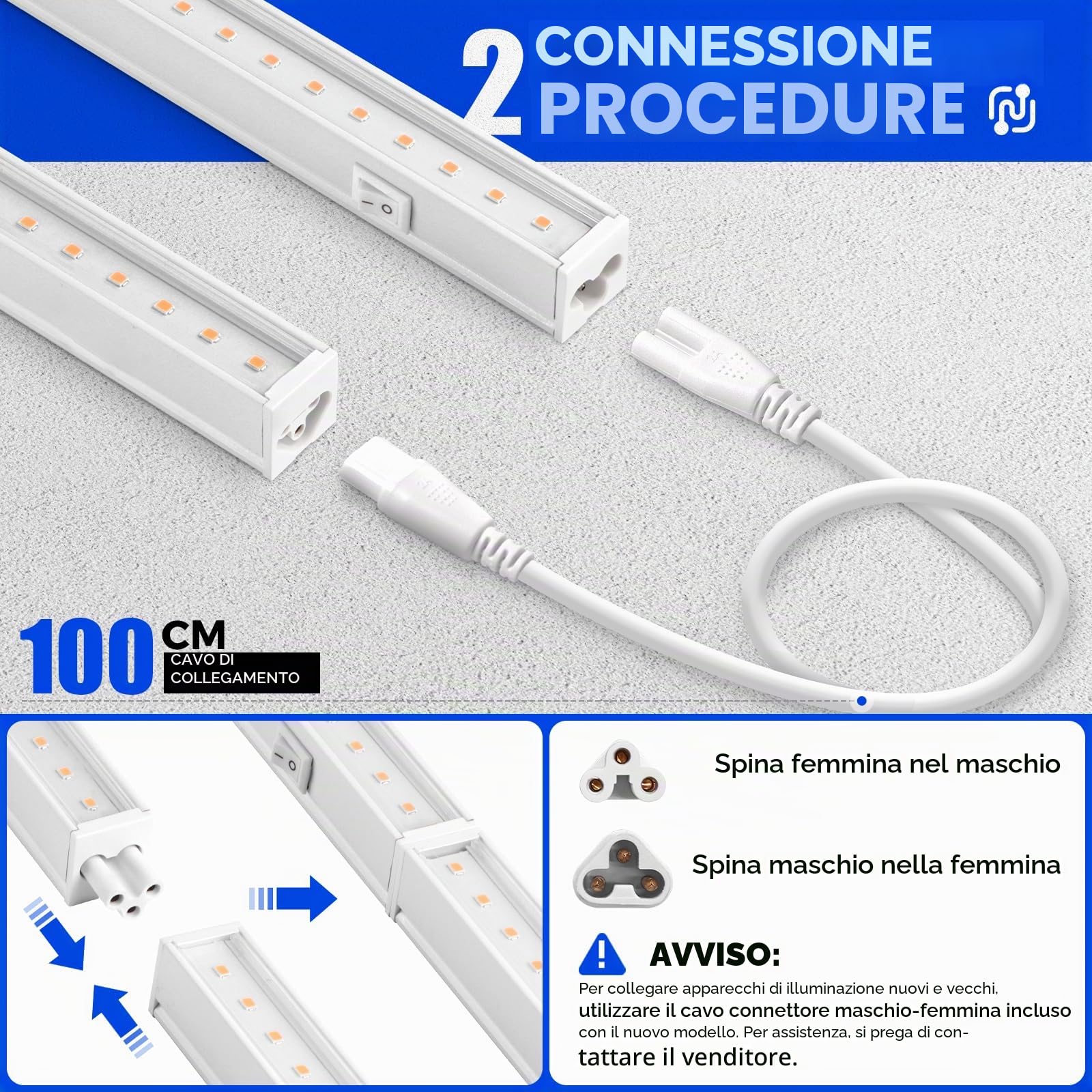 Barrina T5 1FT Luci di Crescita per Piante d'Interno, Giallo, Spettro Completo di Luce Solare, Lampada di Crescita Collegabile, Striscia di Luce di Crescita LED con Interruttore, Plug and Play