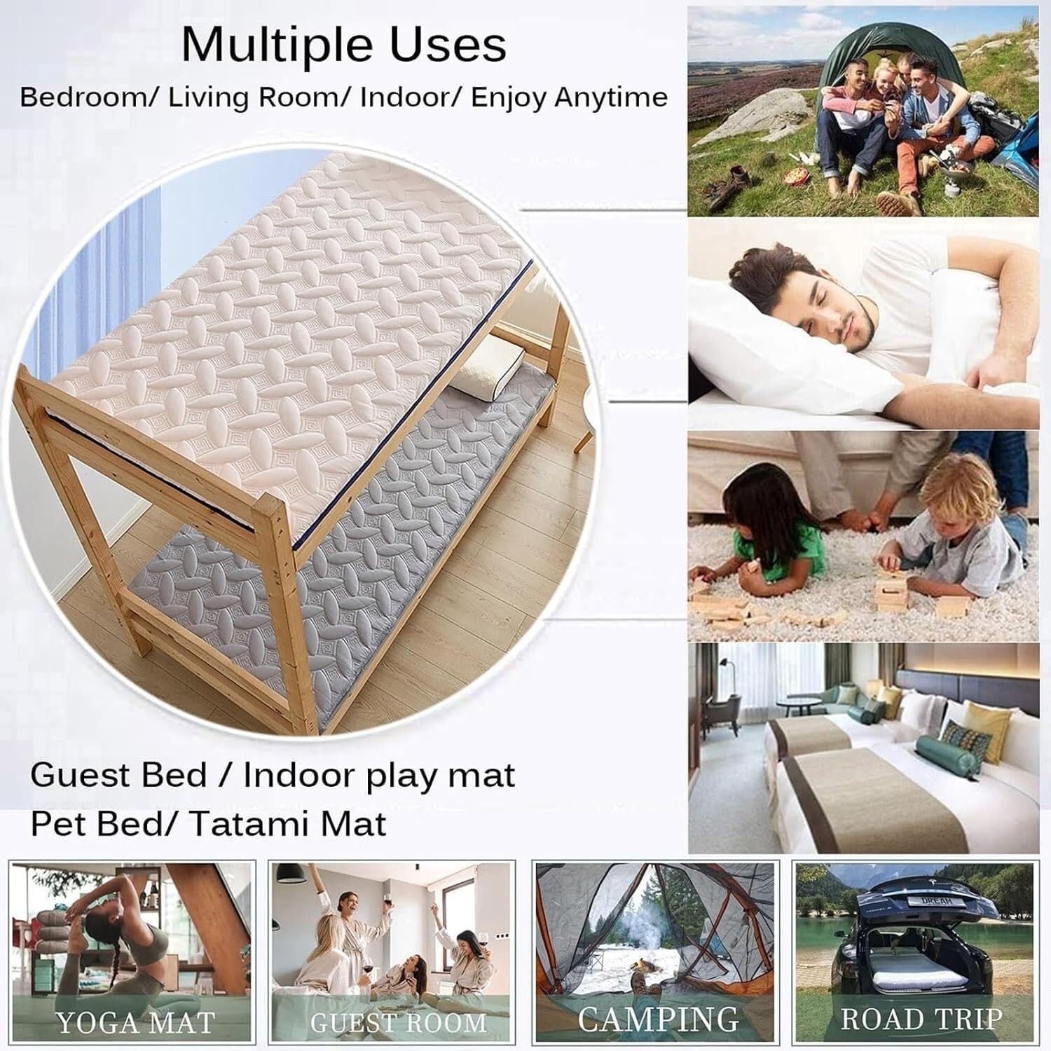 Japanse futonmatras, opvouwbare vloermatras, zachte, dikke draagbare matras voor volwassenen, groen, tweepersoons/eenpersoonsformaat (59 x 79 inch Japanse futonmatras, opvouwbare vloermatras, zachte, dikke draagbare matras voor volwassenen, groen, tweepersoons/eenpersoonsformaat (59 x 79 inch