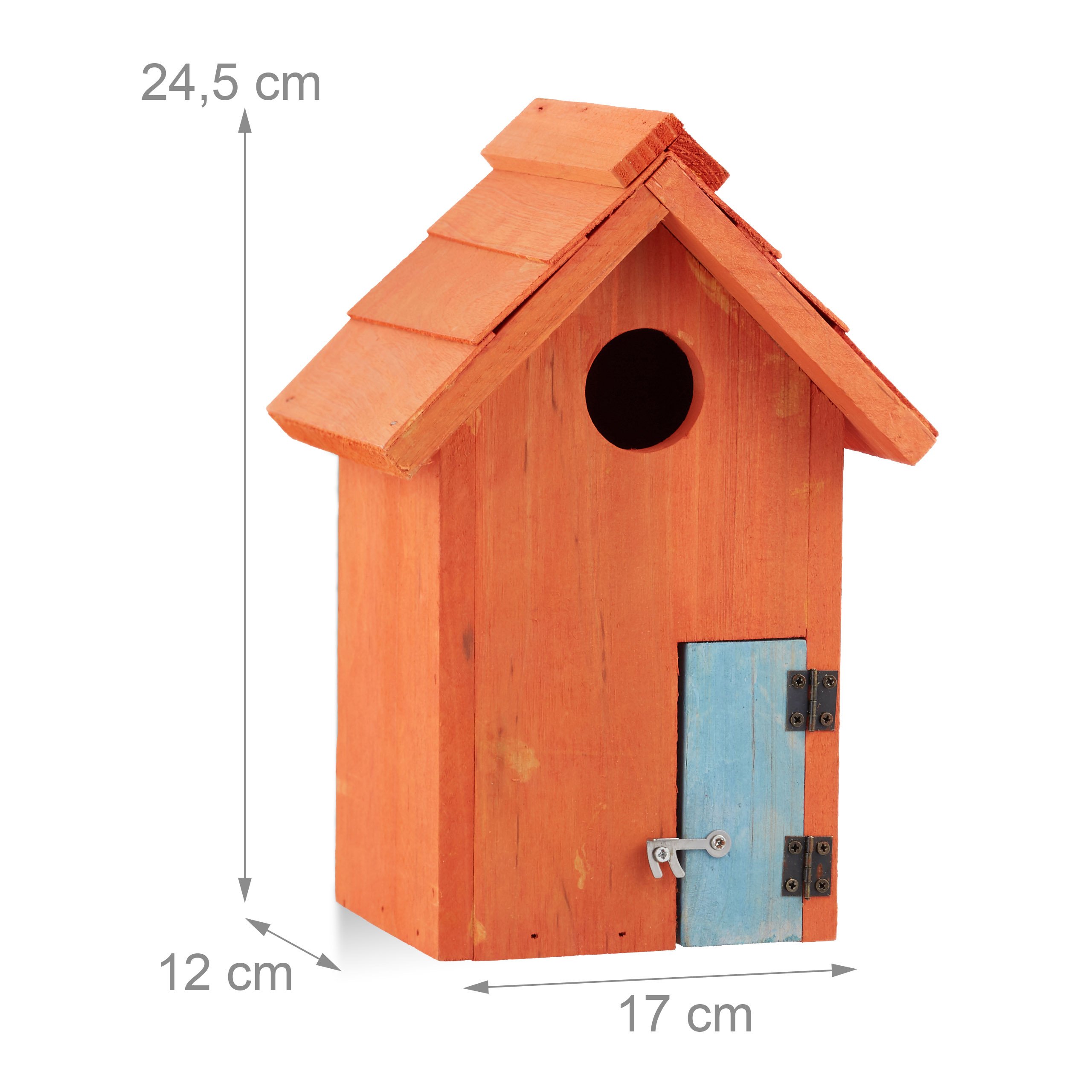 Relaxdays Caja Nido en Forma de Casa, Madera, Naranja, 24.3 x 17 x 12 cm