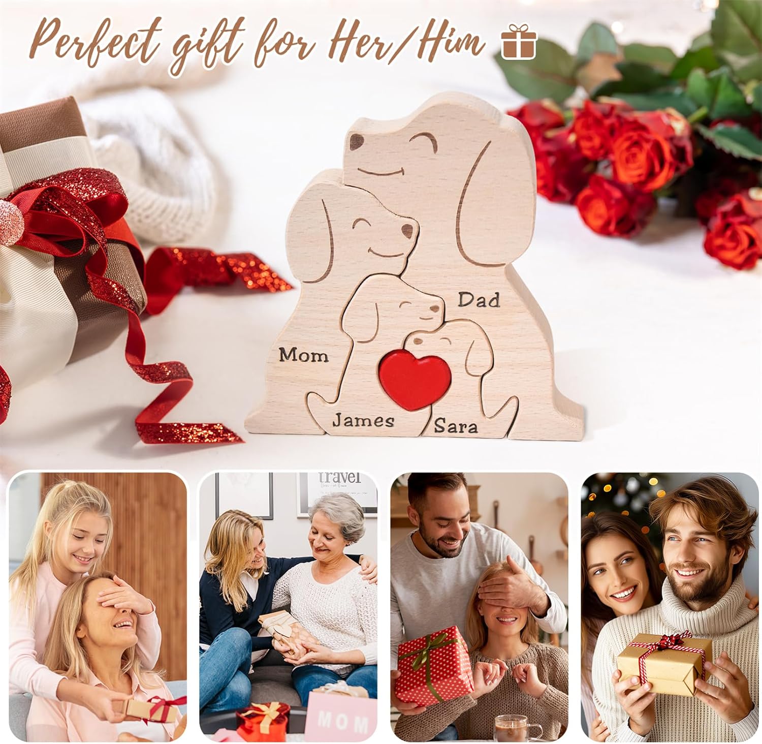 Personalized Wooden Puzzle with 2-8 Family Name, Wooden Dog Puzzle, Customizable for Home Decor and Thoughtful Gifts, Birthday for Mom, Dad (Dog)