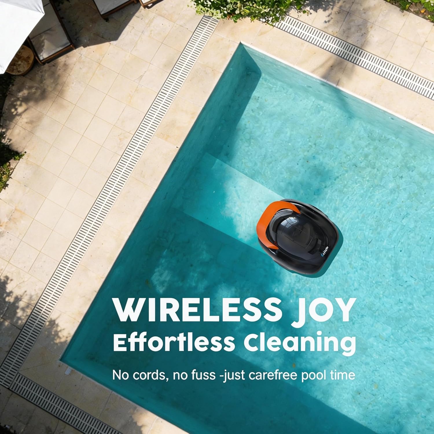 Robotic Pool Cleaner, Cordless Pool Vacuum with 18.5 GPM Powerful Suction,120-Min Runtime,Lightweight,Self-Parking, Pool Vacuum for Above-Ground & Flat Pools to 860 sq.ft，Orange