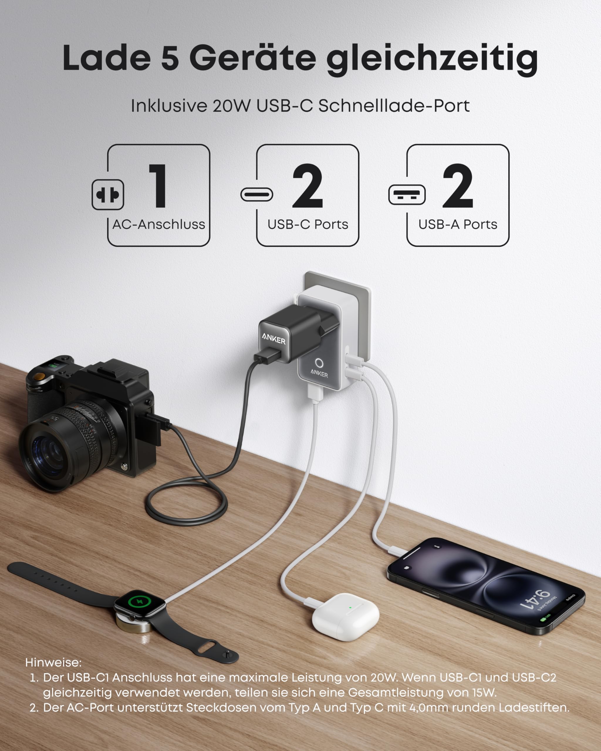Anker USB C Kabel,140W Max 2-in-1[1,8m]+Anker Nano Reiseadapter Weltweit