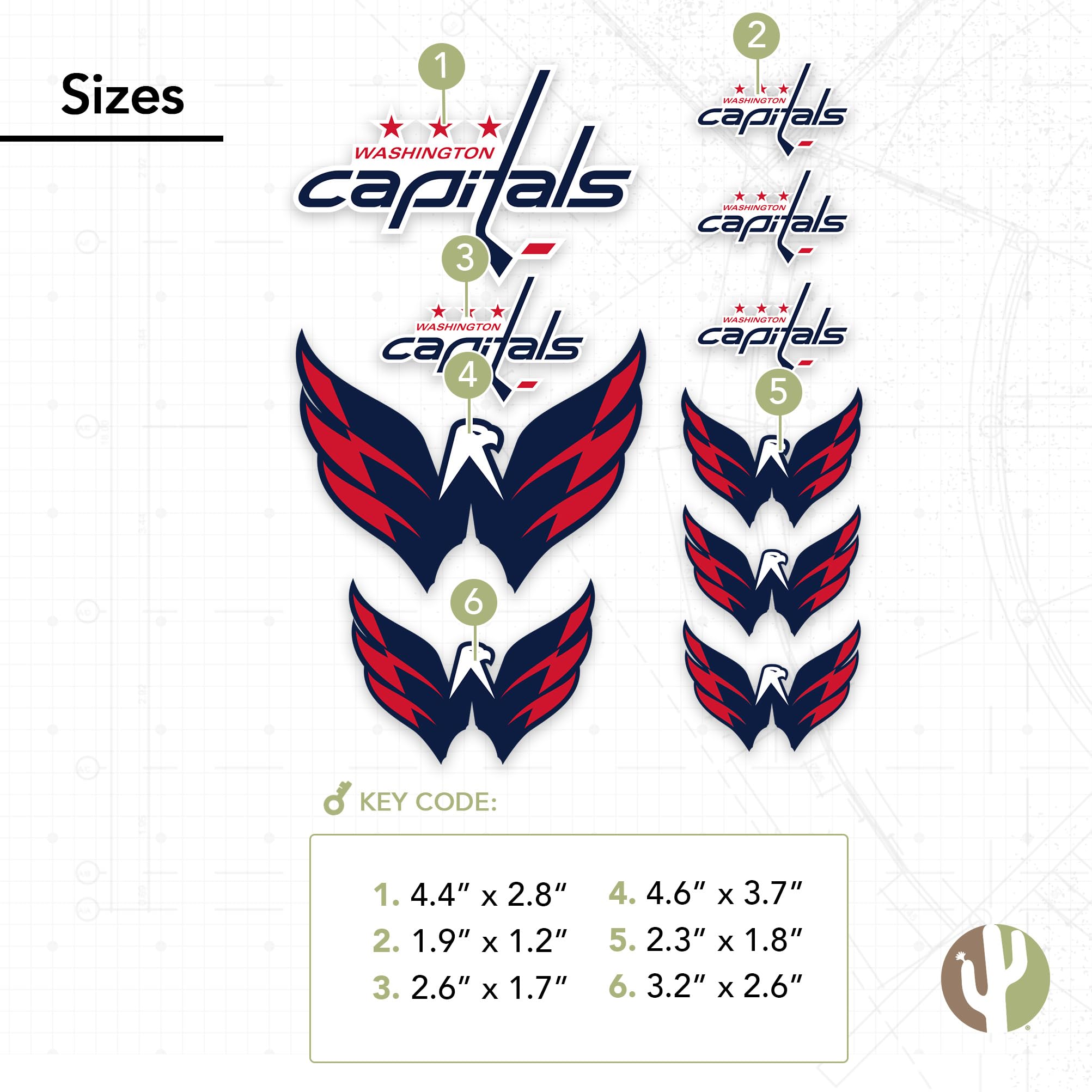 Desert Cactus Washington Capitals Sticker NHL Team National Hockey League Vinyl Decal Laptop Water Bottle Car Scrapbook Sheet (Type 1-1)