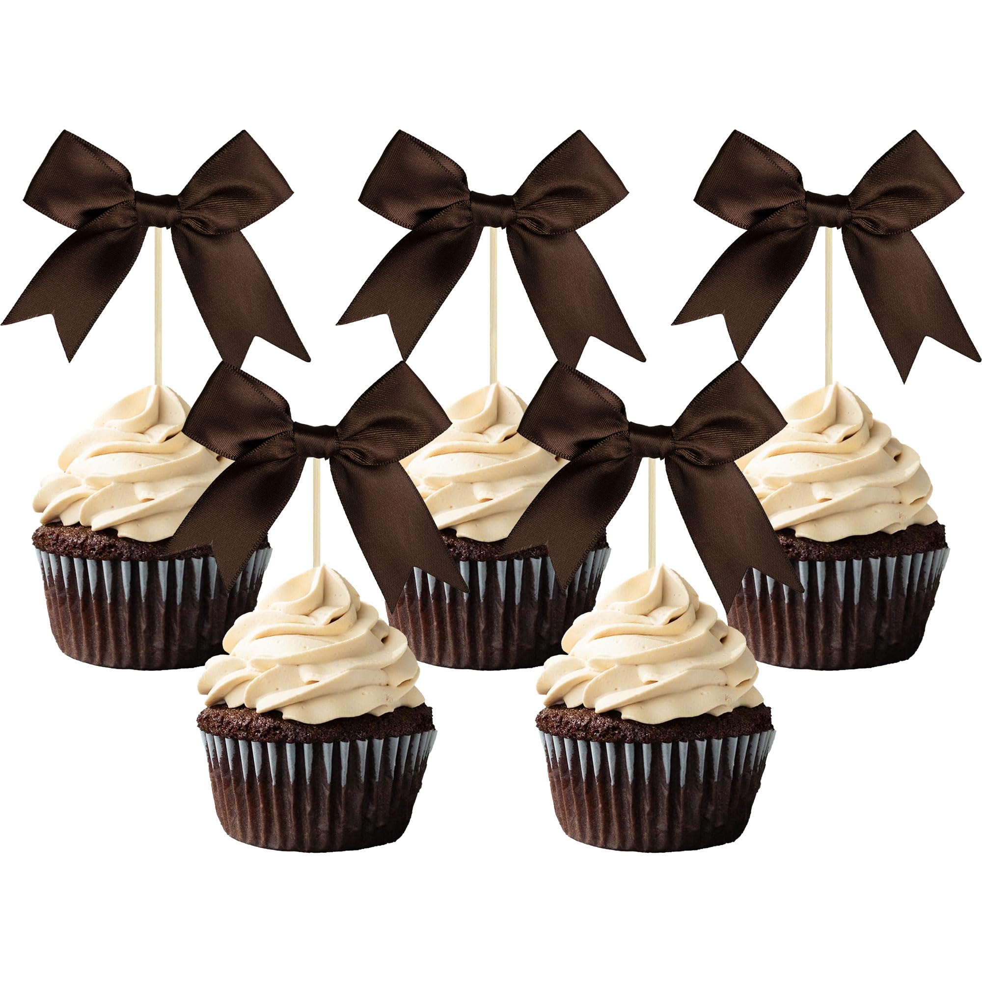 Gyfise 24Pcs Bow Cupcake Toppers Bowknot Coquette Bow Girls Birthday Cake Decorations Bowknot Cupcake Picks for Baby Shower Birthday Wedding Bridal Engagement Party Supplies Coffee โ image 1