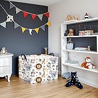 Vista 3 de HIYAGON - Cesta de Animales del Bosque Rectangular, Cesta de Almacenamiento para Bebé, Caja Organizadora de Almacenamiento, Caja de Decoración