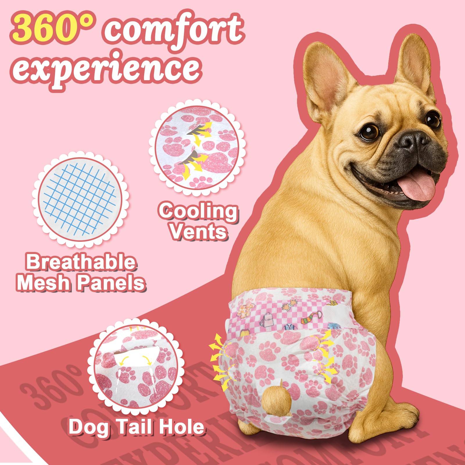 FuzzFables Dog Nappies Female 20 Count, Disposable Breathable Nappies with Wetness Indicator, Higher Back Coverage - Image 3