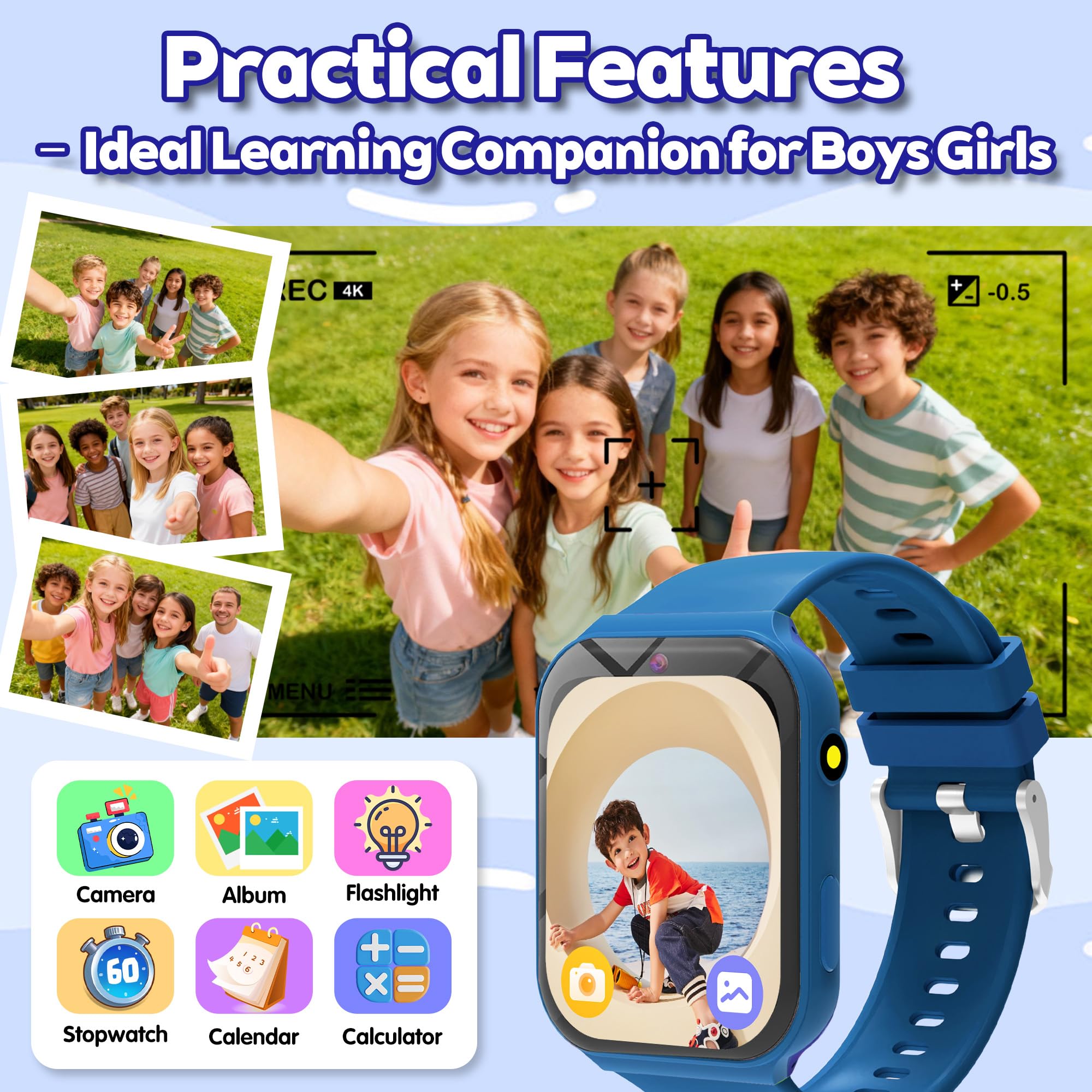 Reloj Inteligente Niño Pulsera Actividad, IP68 1.8" HD Smartwatch Niño y Niña 3-15 Años, Podómetro, Monitor de Sueño, Cámara, Modos Deportivos, Alarmas, 18 Juegos, Linterna, Fondo DIY, Regalo Infantil