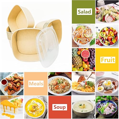 Miniatura 6 de S Dawezo Recipientes desechables de papel kraft para llevar alimentos recipientes resistentes a fugas y grasa caja para llevar de 42 onzas paquete