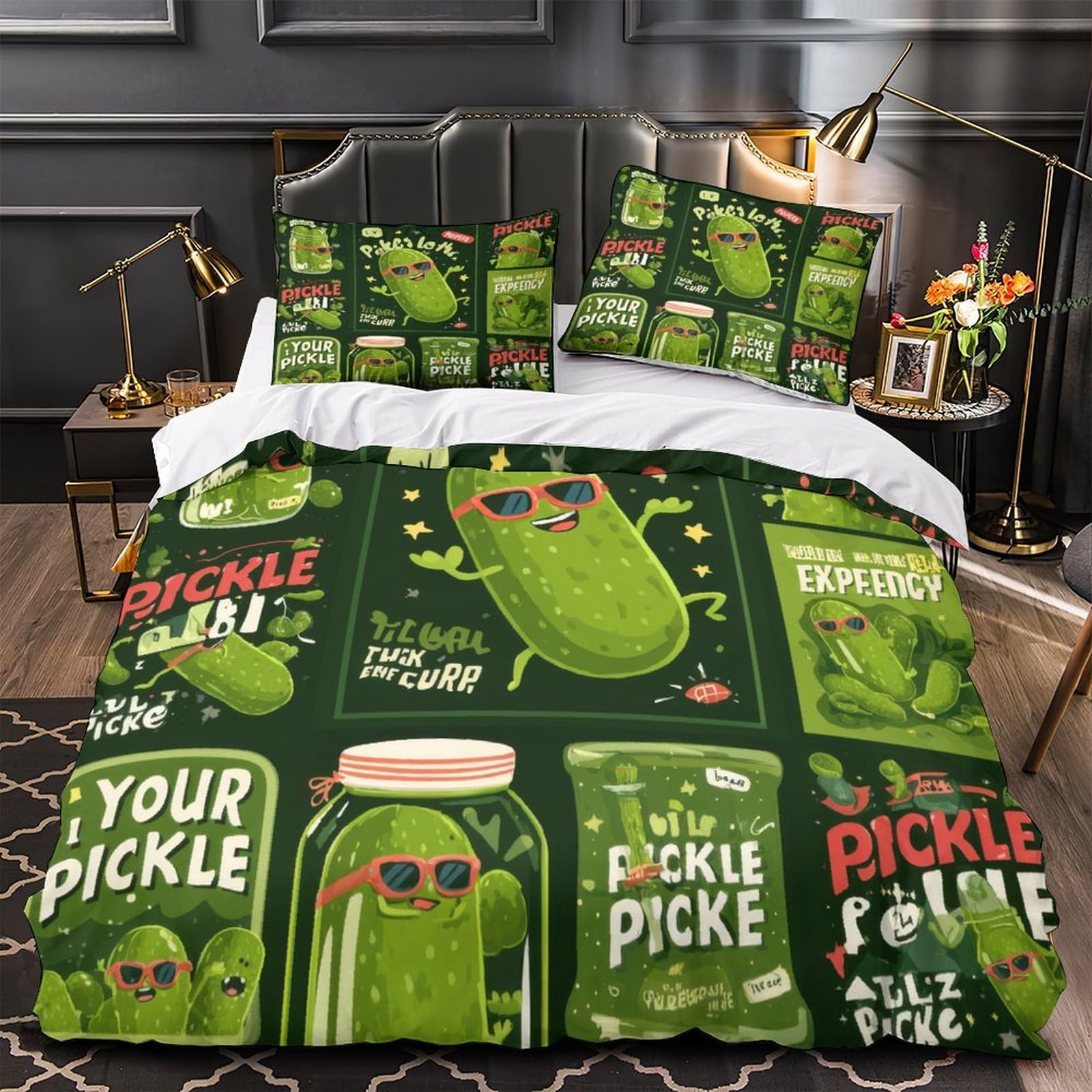 Funny Pickle Art Quilt Cover 3D Print Anti-allergic 3 Pieces Bed Set Hidden Zipper Duvet Cover Ultra Soft All Season for Adults Kids Teens Women Youth Teenagers Single（135x200cm）