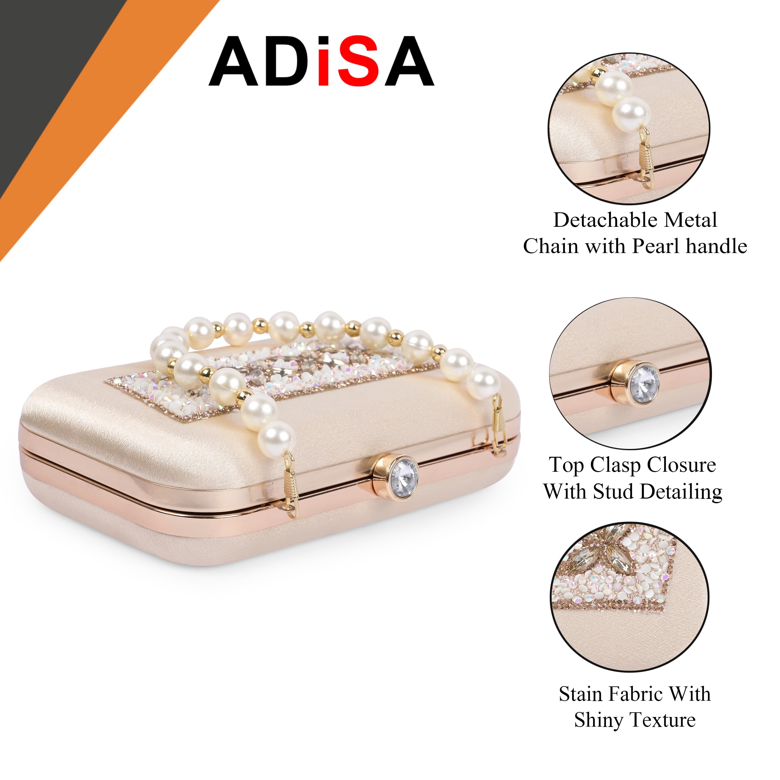 ADISA Beaded formal party clutch with gold chain for women and girls (CL108-GOL) 1