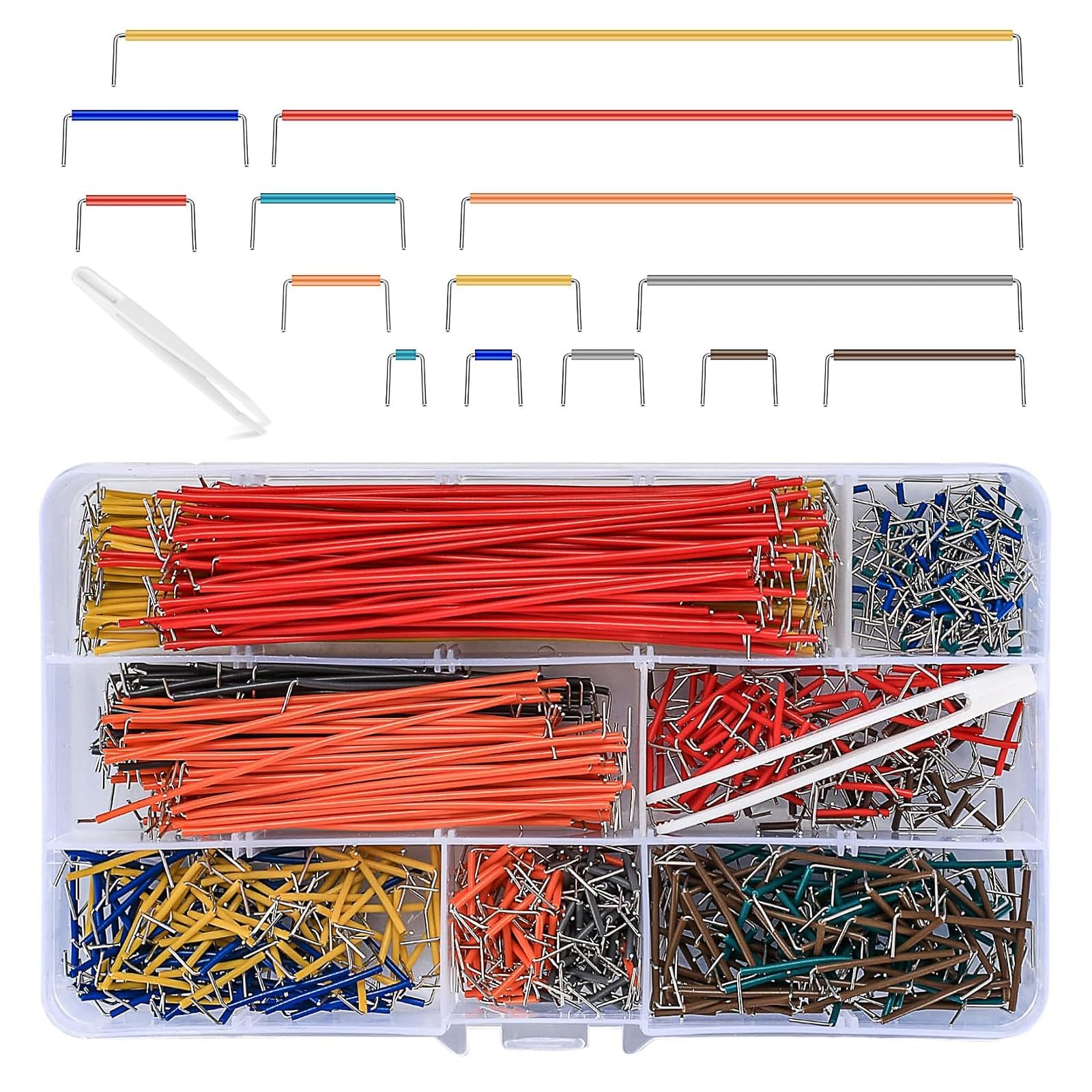 840-teiliges Breadboard-Jumper-Kabel-Set – 14 Größen, 2–125mm, Inkl. Pinzette – Für Prototyping, LEDs & Schaltungstests
