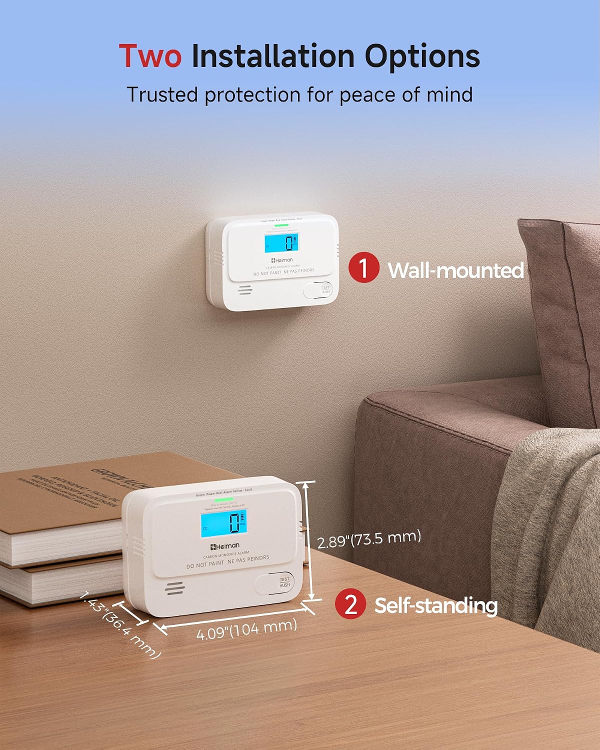 Heiman Carbon Monoxide Detectors, Low-Level Mini Digital Display CO Alarm