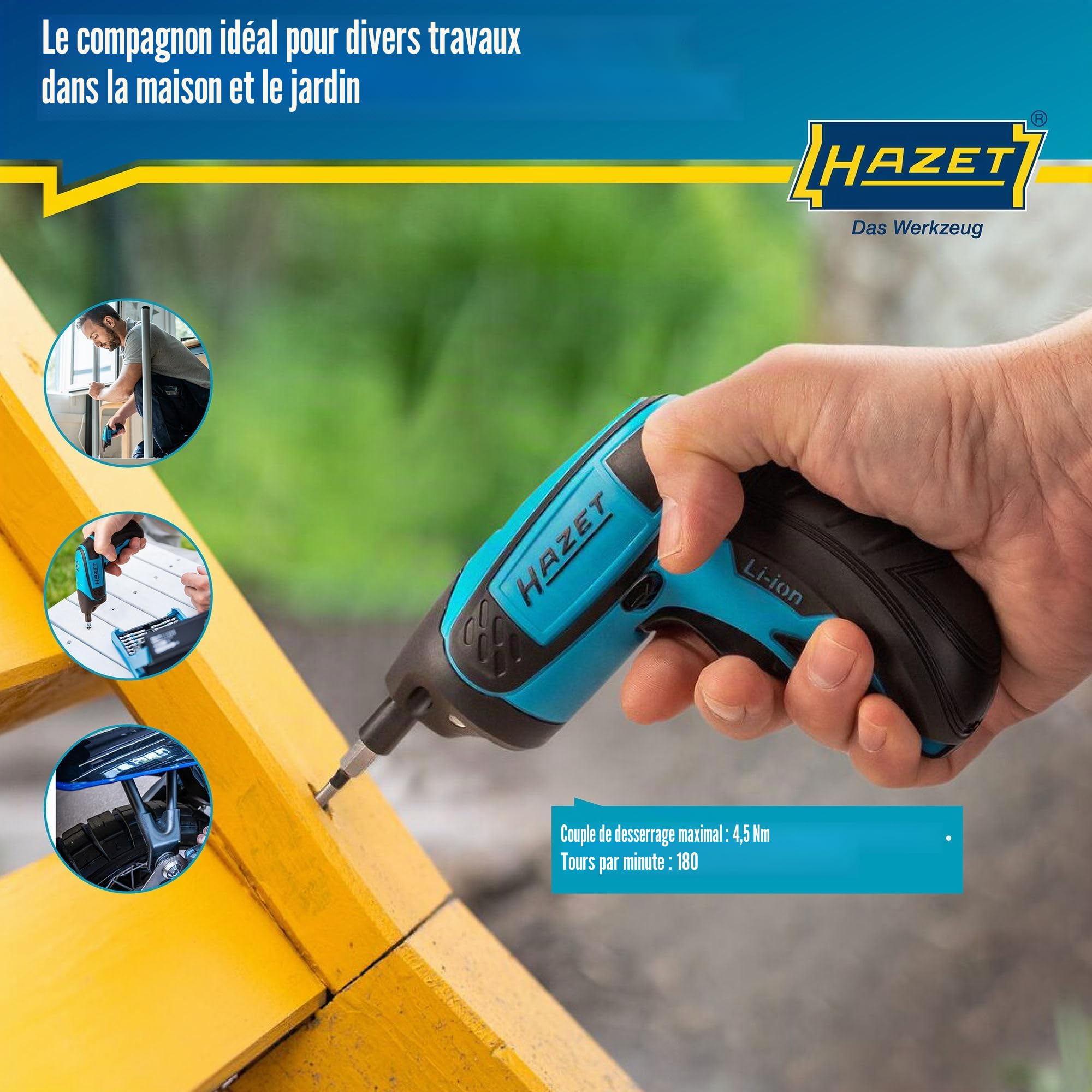 HAZET - Mini visseuse sans fil avec étui 9230B-1 I Outil de serrage/desserrage de pièces I Simple, flexible, polyvalent I Entraînement : carré 6,3 mm I Couple de desserrage maxi : 4.5 Nm