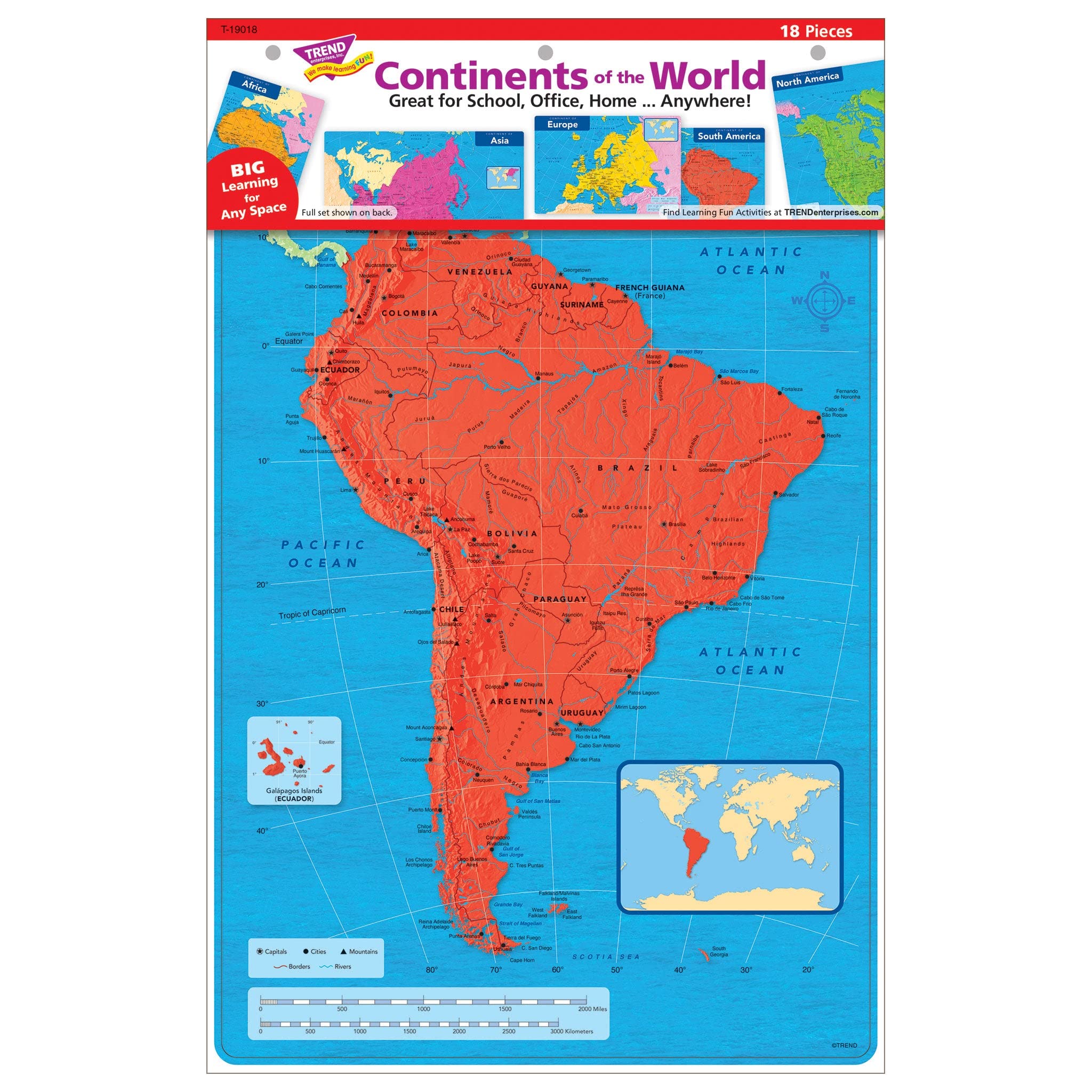 Continents of the World Lernset von TREND, 18-tlg.