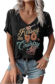 Women's Cut Out V Neck T-Shirts Boho Floral Graphic Tee Summer Cold Shoulder Short Sleeved Tops