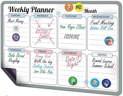 Calendario magnético mensual para refrigerador de 12 x 17 pulgadas con 3 marcadores y borrador, calendario de borrado en seco para refrigerador,