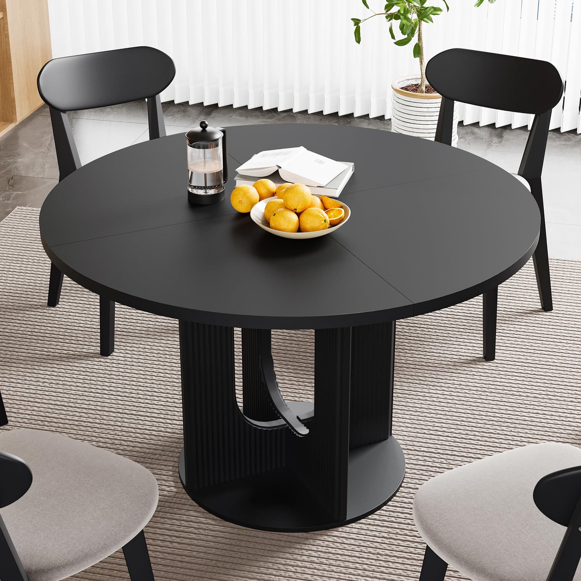 Black Round Table Extendable Round Dining Table For