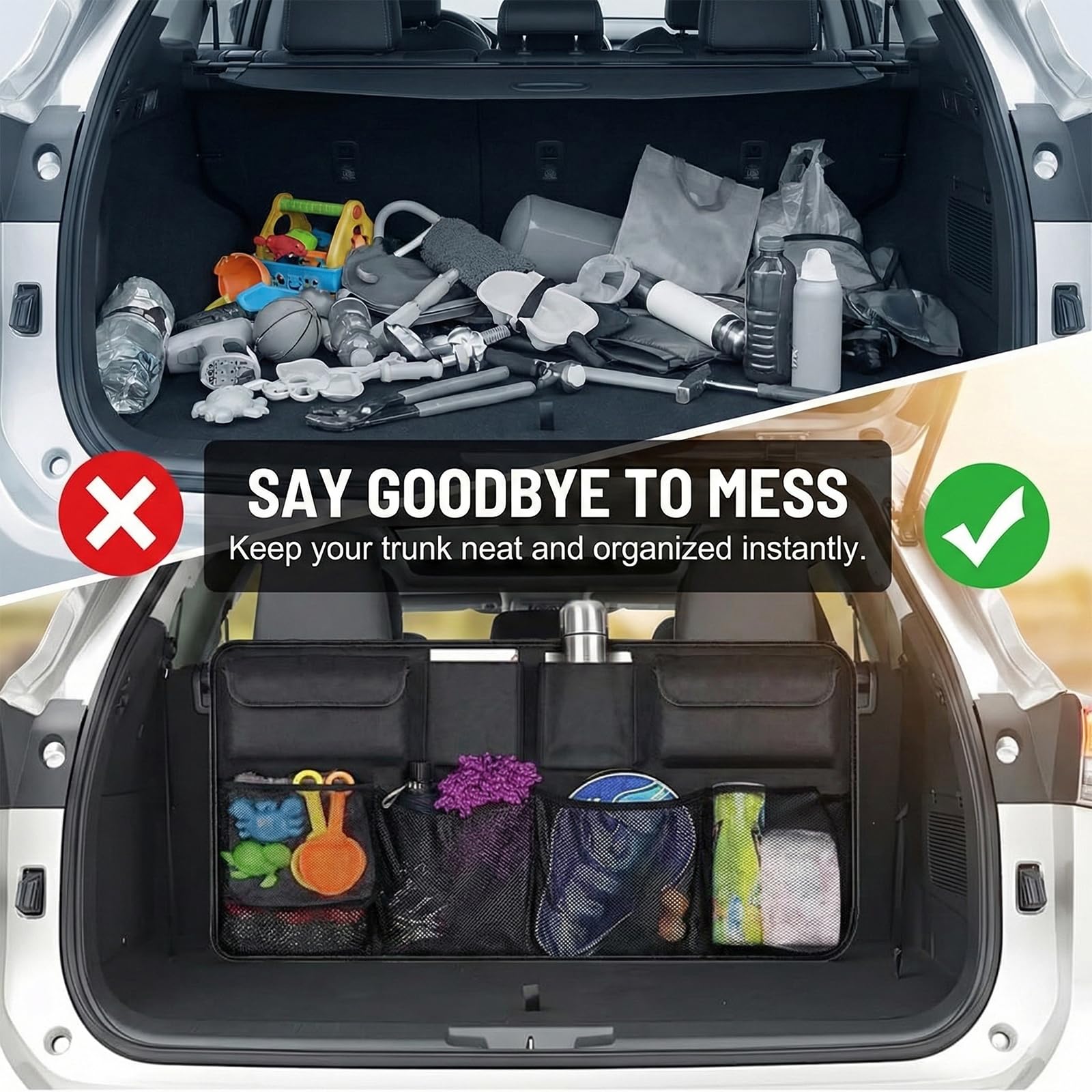 NiceNaiils Organizador de maletero de coche, impermeable, organizador de coche, protectores de respaldo de asiento, almacenamiento de red de carga plegable duradera para — view 5