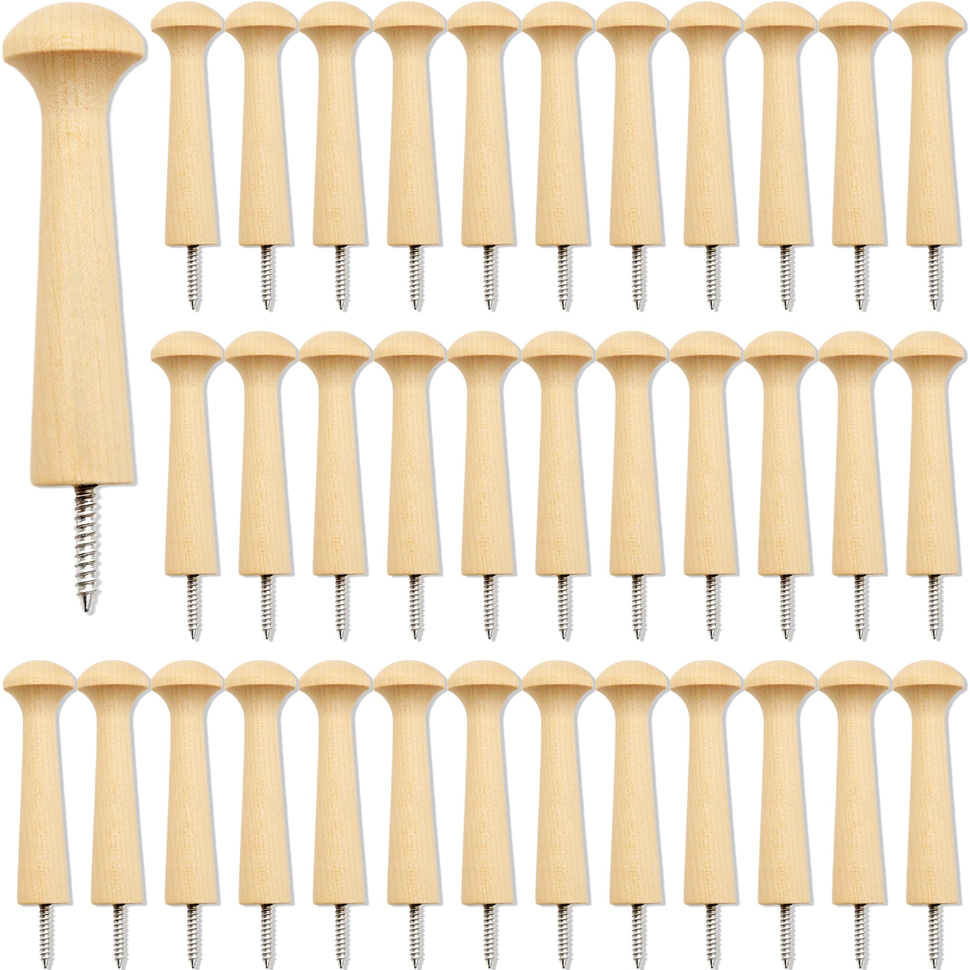 36 Pcs Wooden Shaker Peg Unfinished Wood Shaker Racks Wood Peg with Screws for Hanging Clothes Hats Wood Color
