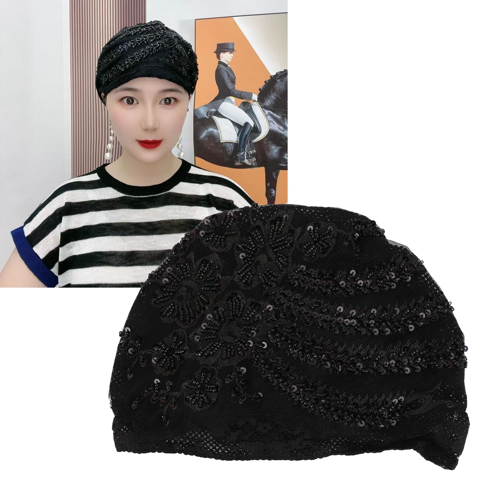 Amazon.com: Women's Floral Lace Headband Cap, Muslim Head Wrap