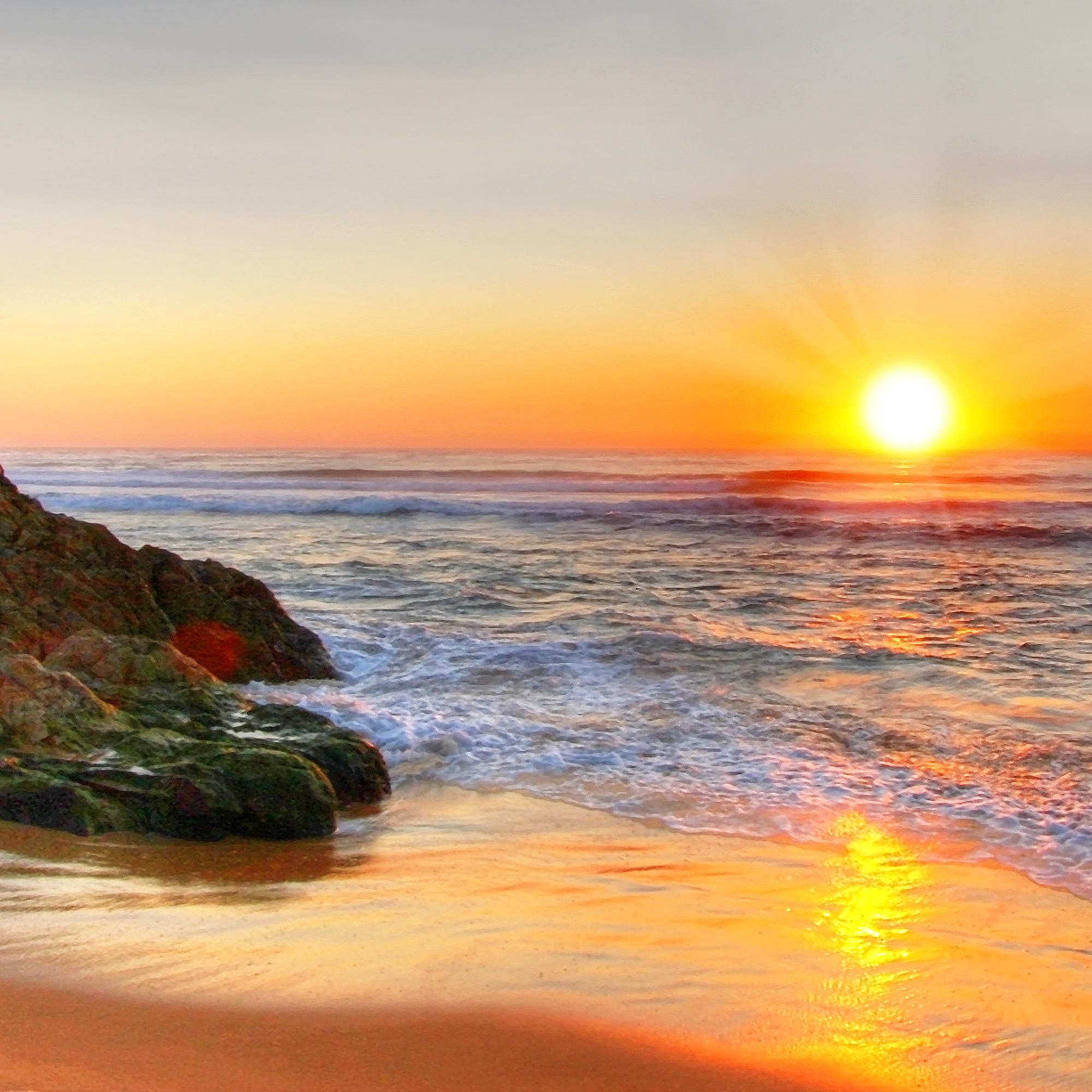 Runa Art - Cuadros Decorativos Amanecer Playa 200 x 100 cm 5 Piezas XXL Decoracion de Pared Diseño Naranja 609551a