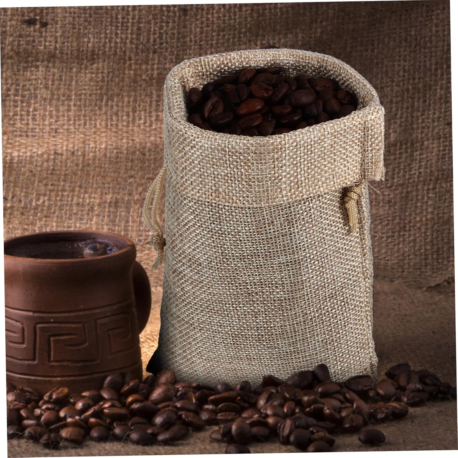 TOGEVAL 50Pcs Burlap Drawstring Bags Reusable Hessian Pouches for Weddings Parties and Crafts Multi Functional Storage for Spices Snacks and Natural Color