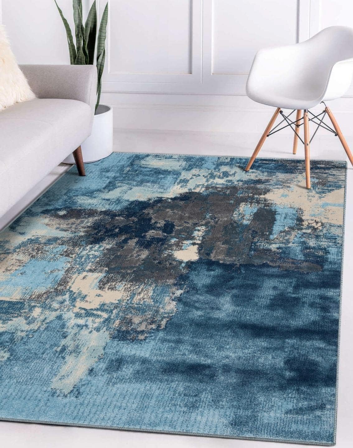 LUXE WEAVERS Abstract Distressed Area Rug, Blue 2x3