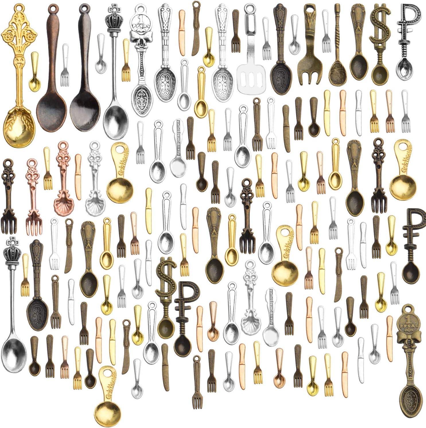 Tableware Charms,100g (80-120pcs) Fork Knife Spoon Tableware Pendants Mixed Kitchen Theme Charms Craft Supplies for DIY Necklace Bracelet image 2