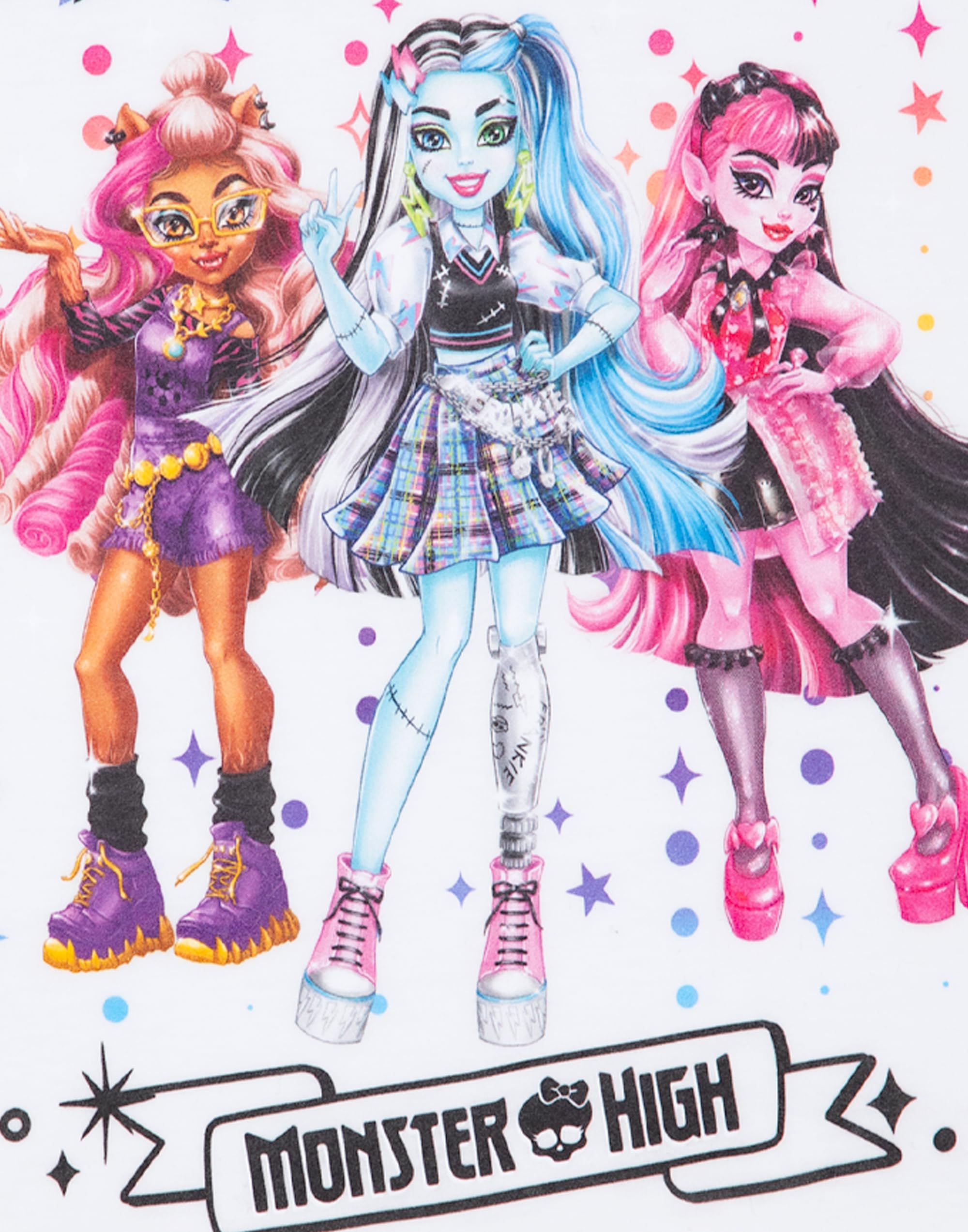 Monster High Maglietta da ragazza | Maglietta a maniche corte per bambini My Boo Crew in bianco | Draculaura Frankie Stein Clawdeen Wolf TV Show Apparel Top | Moda Cartoon Series Merchandise Gift