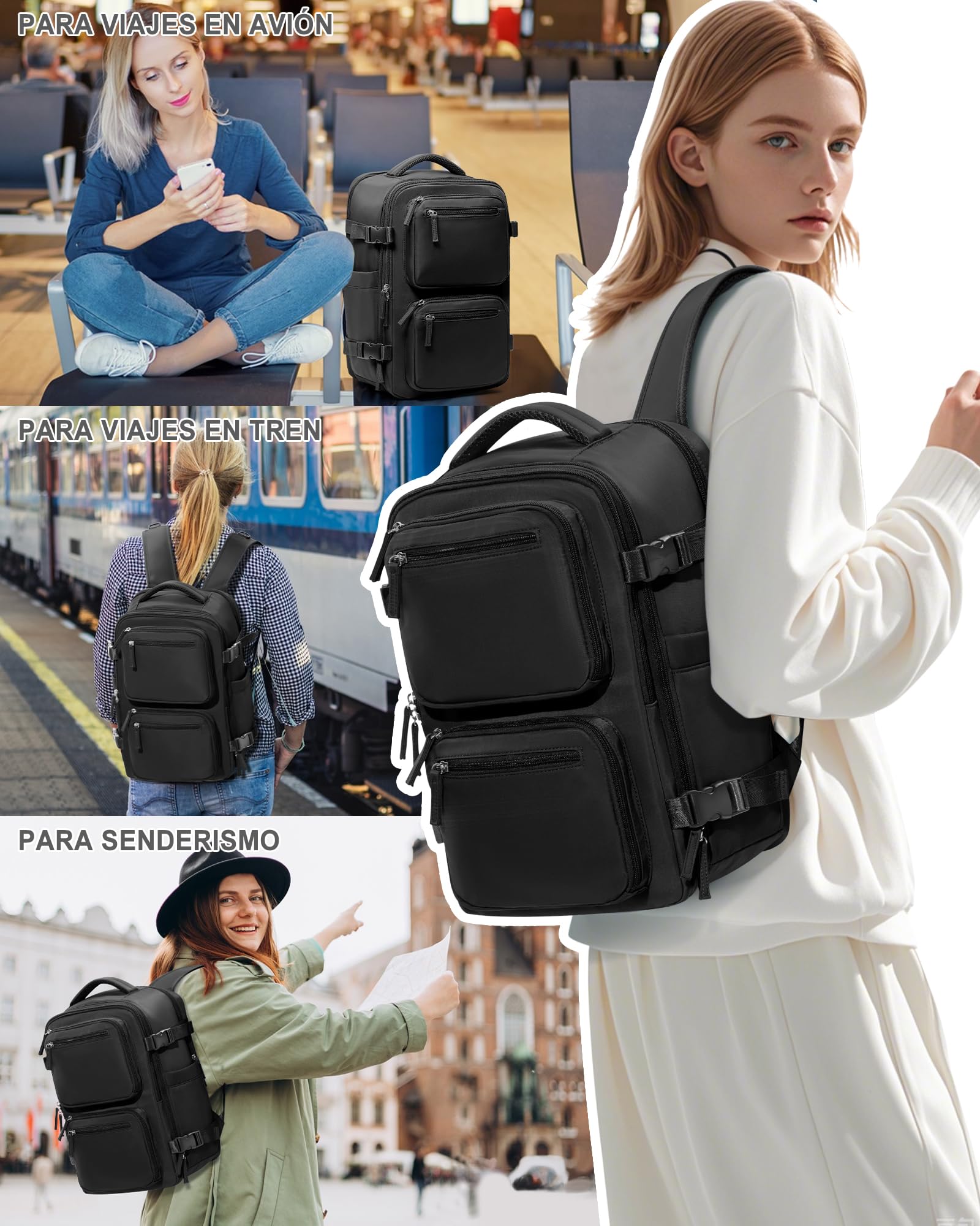 suradar Mochila al Vacío Mochila Viaje Cabina Avion 40x20x25 Ryanair Mochilas Vacio con Bomba para Hombre y Mujer con Sistema de Compresion Negro