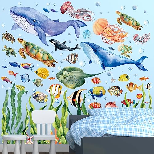 Miniatura 3 de Calcomanías de pared que brillan en la oscuridad bajo el mar, calcomanías de pared con temática de mundo oceánico que brilla en la oscuridad,