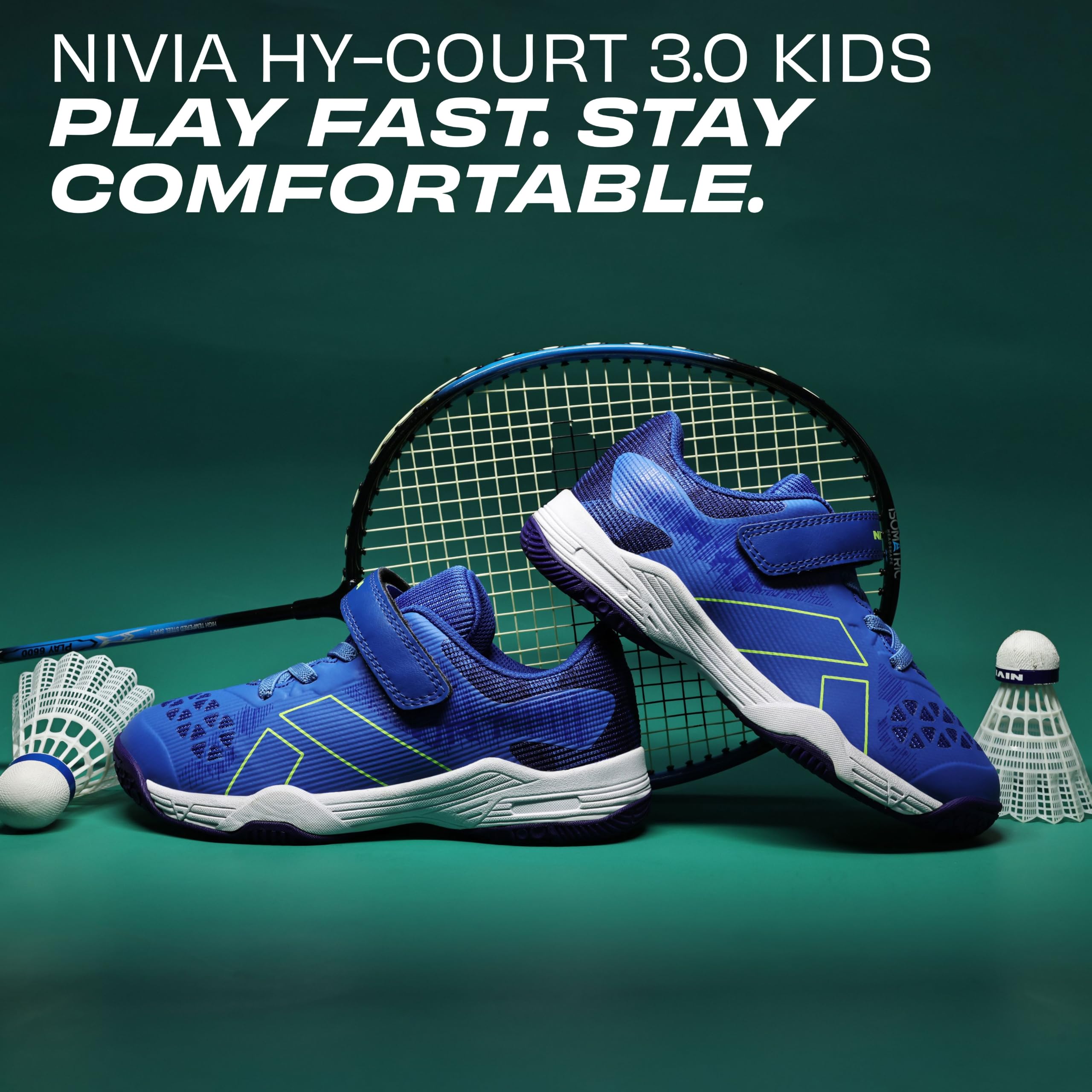 Nivia Hy-Court 3.0 Badminton Shoes for Kids, Indoor Court Shoes for Boys/Girls, Lightweight Non-Marking with Cushioned Comfort, Durable Grip & Breathable Mesh Upper for Junior Players (Blue, UK11)