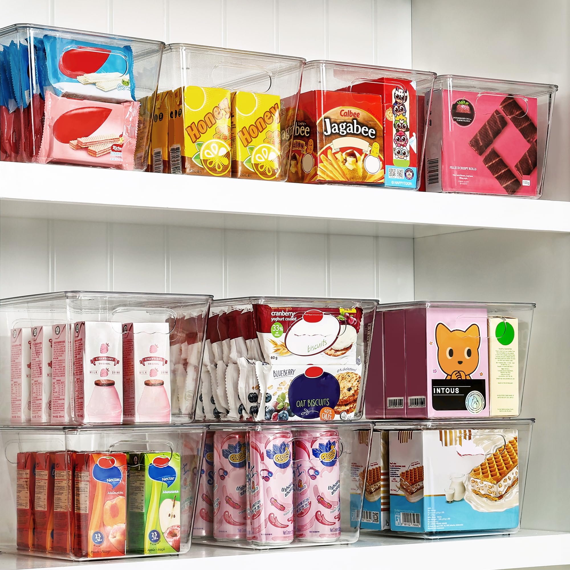 Vtopmart 6 Stück Aufbewahrungsboxen mit Deckel, stapelbare Kunststoffboxen zur küchen aufbewahrung & Organisation, perfekt für Bad, Schrank, Küche, Kühlschrank, Schrankorganisation（L）