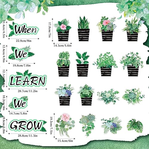 Miniatura 2 de Pajean 58 piezas de decoración de tablero de anuncios de plantas suculentas en maceta, decoración de eucalipto para el aula, When We Learn We Grow