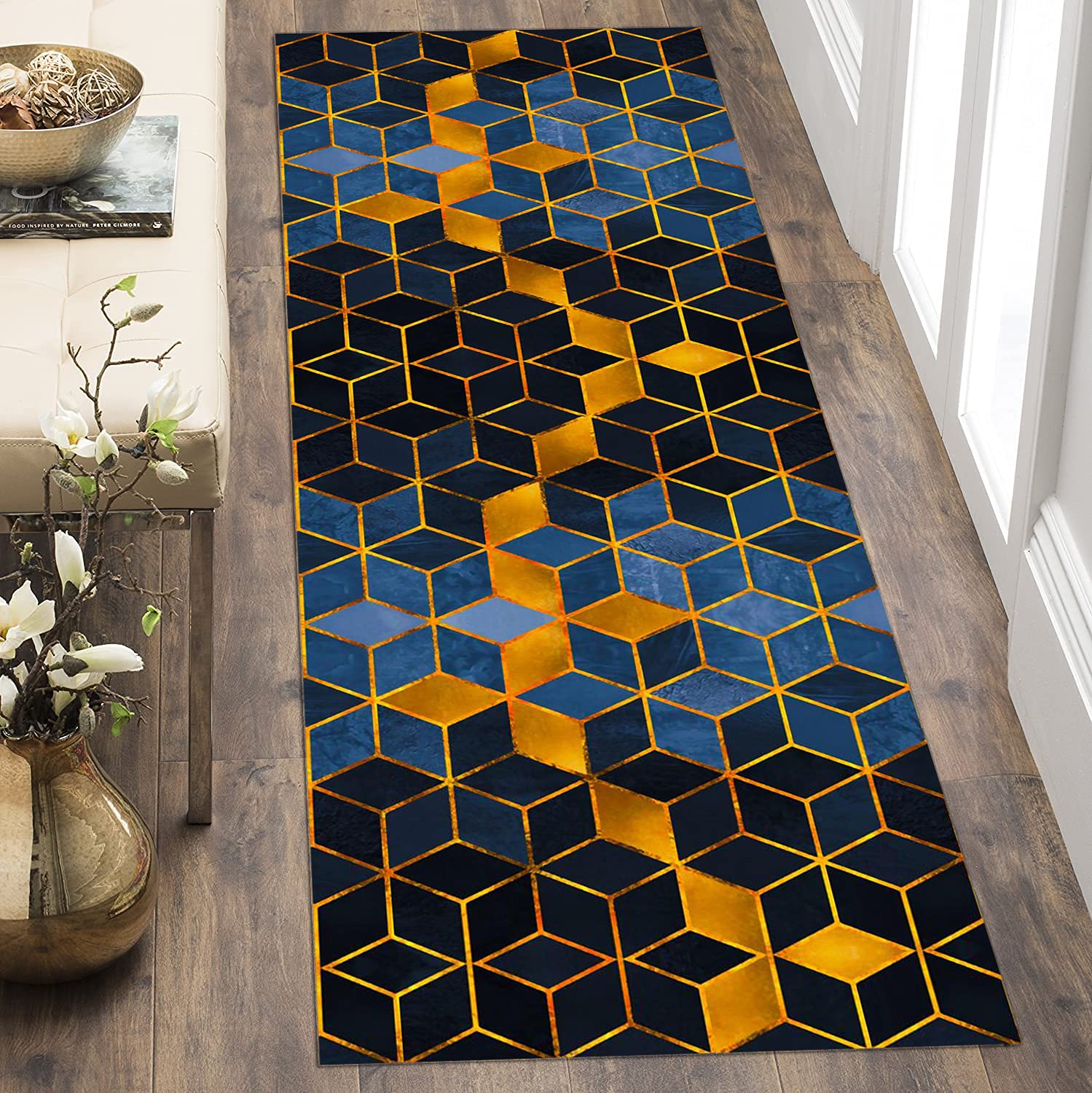 GJIF Tapis de Couloir Passage Cuisine Antidérapant Géométrie Design Moderne, pour Couloir/Cuisine/Escaliers, Largeur 60cm / 70cm/ 80cm / 90cm/ 100cm / 120cm(Size:100 x 150 m,Color:Color 1