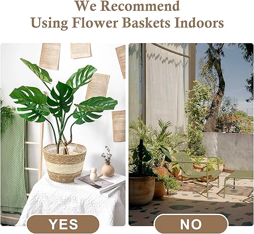 Miniatura 5 de Athaliah Cesta para plantas, 3 cestas para plantas de interior con forro de plástico, jacinto de agua y tallo de maíz, cesta de flores, cesta para