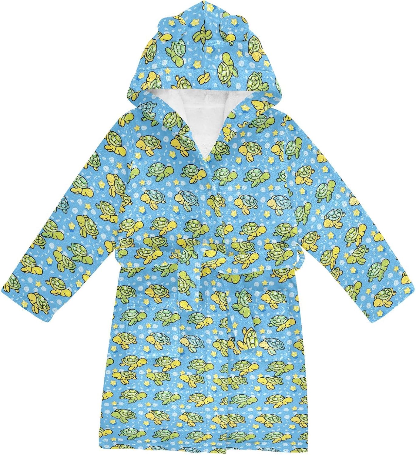 senya Many Blue Turtles Toddler Hooded Bathrobe Kids Soft Plush Bath Towel Robes for Boys Girls 2-12 Years