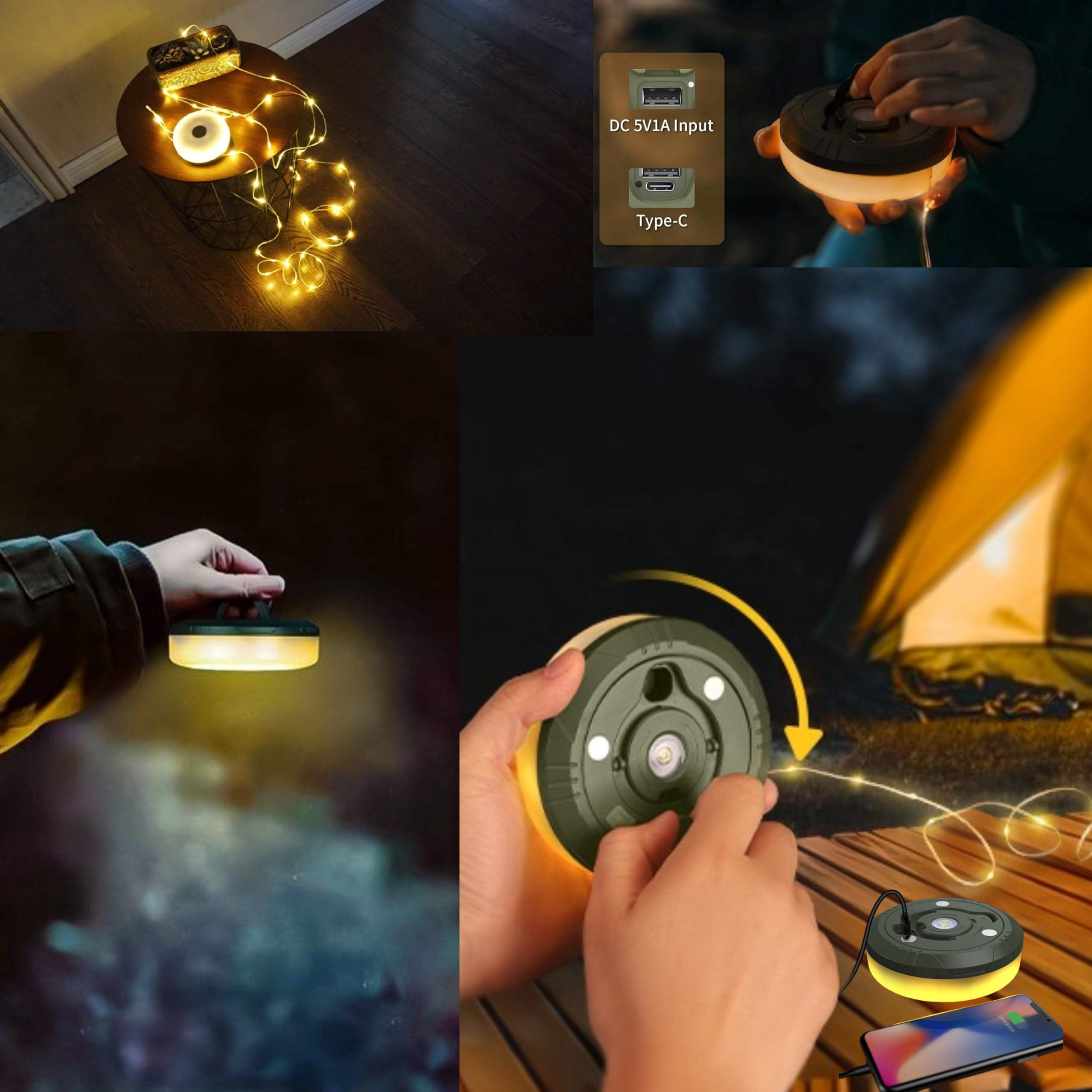 Camping-Lichterkette, einziehbar, wasserdicht, hell, 4-in-1-Zeltlichter mit 8 Modi, 10 m, LED-Lampe für Campingbedarf, Urlaubsdekoration