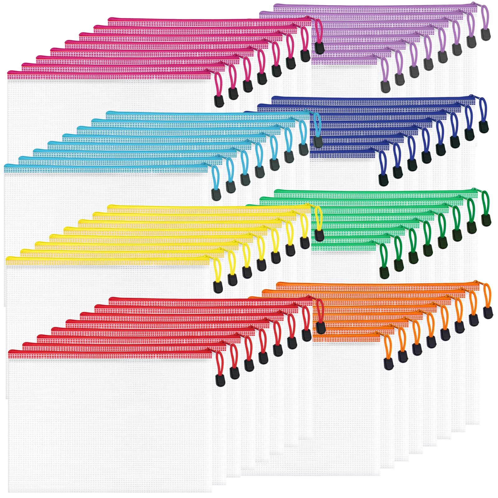 Confezione da 64 sacchetti formato A4, con cerniera, 8 colori | Sacchetti impermeabili con cerniera per riporre documenti, scuola, ufficio, giocattoli, puzzle, casa, viaggi