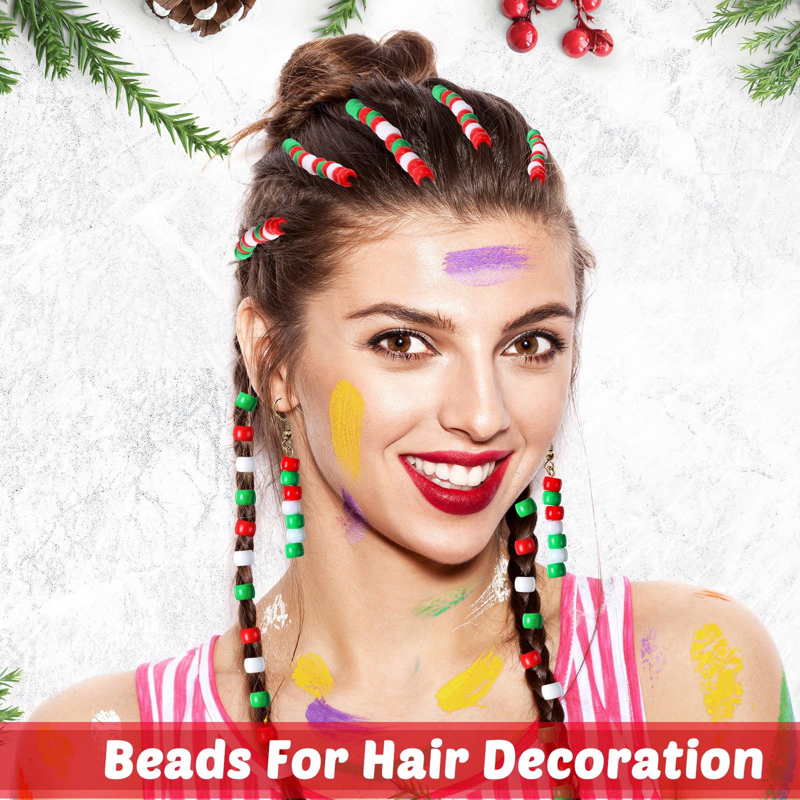 Barydat 3600 Pcs Christmas Pony Beads Bulk - Plastic Craft Beads For Bracelets & Jewelry Making