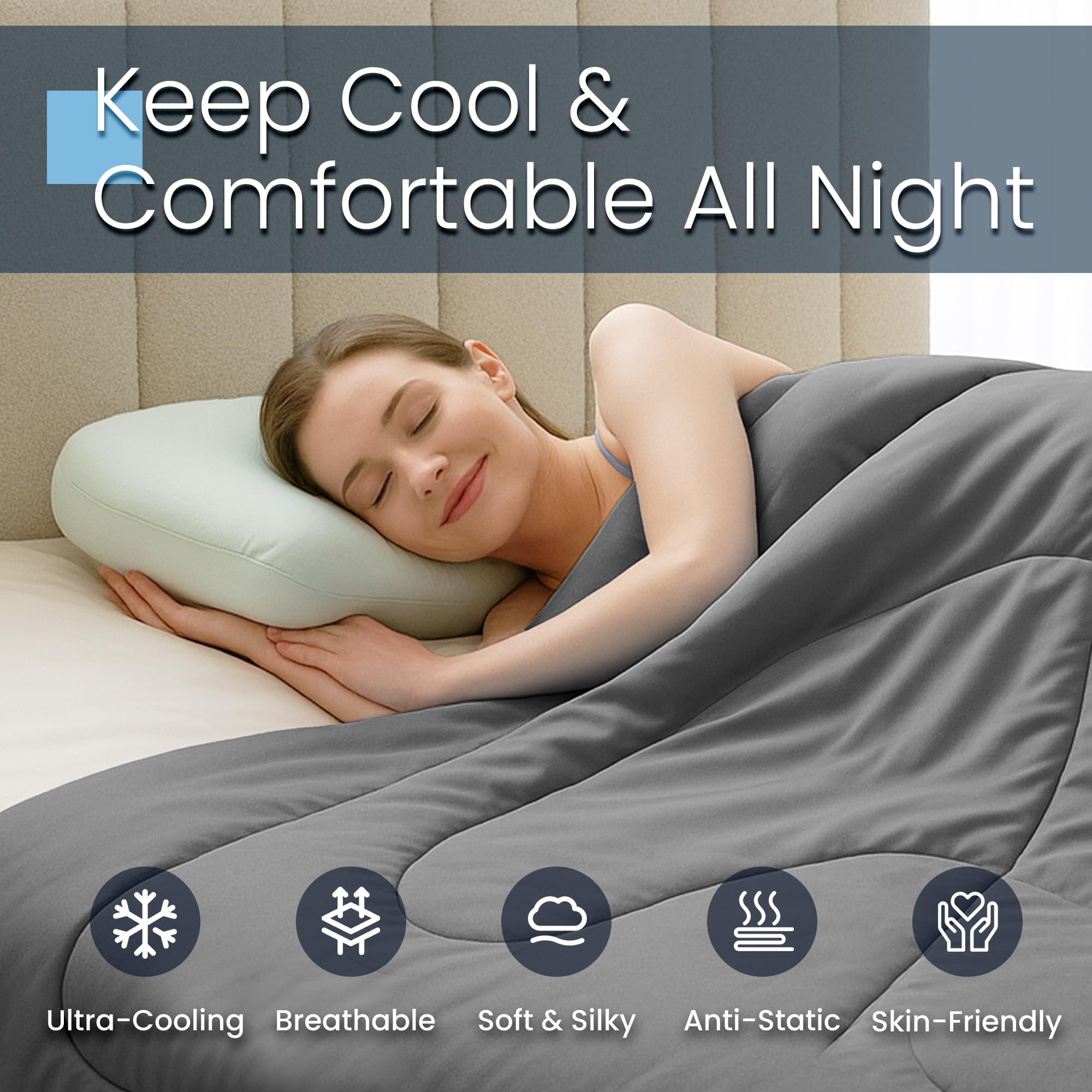 Deodar Coperta rinfrescante 2 in 1 double-face (Griglia goffrata + Seta ghiaccio), leggera e autorinfrescante per dormire, Grigio scuro 200x220