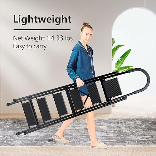 Miniatura 5 de GameGem Escalera plegable de aluminio ligero de 6 escalones con pedal antideslizante y ancho para el hogar y la cocina, ahorro de espacio (negro)