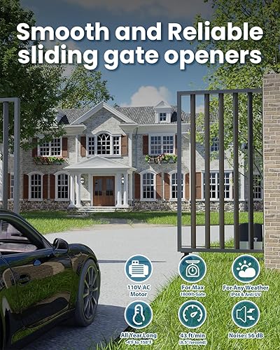Miniatura 3 de Abridor automático de puertas correderas compatible con HomeLink de hasta 1800 libras con 2 controles remotos y sensor de infrarrojos, motor