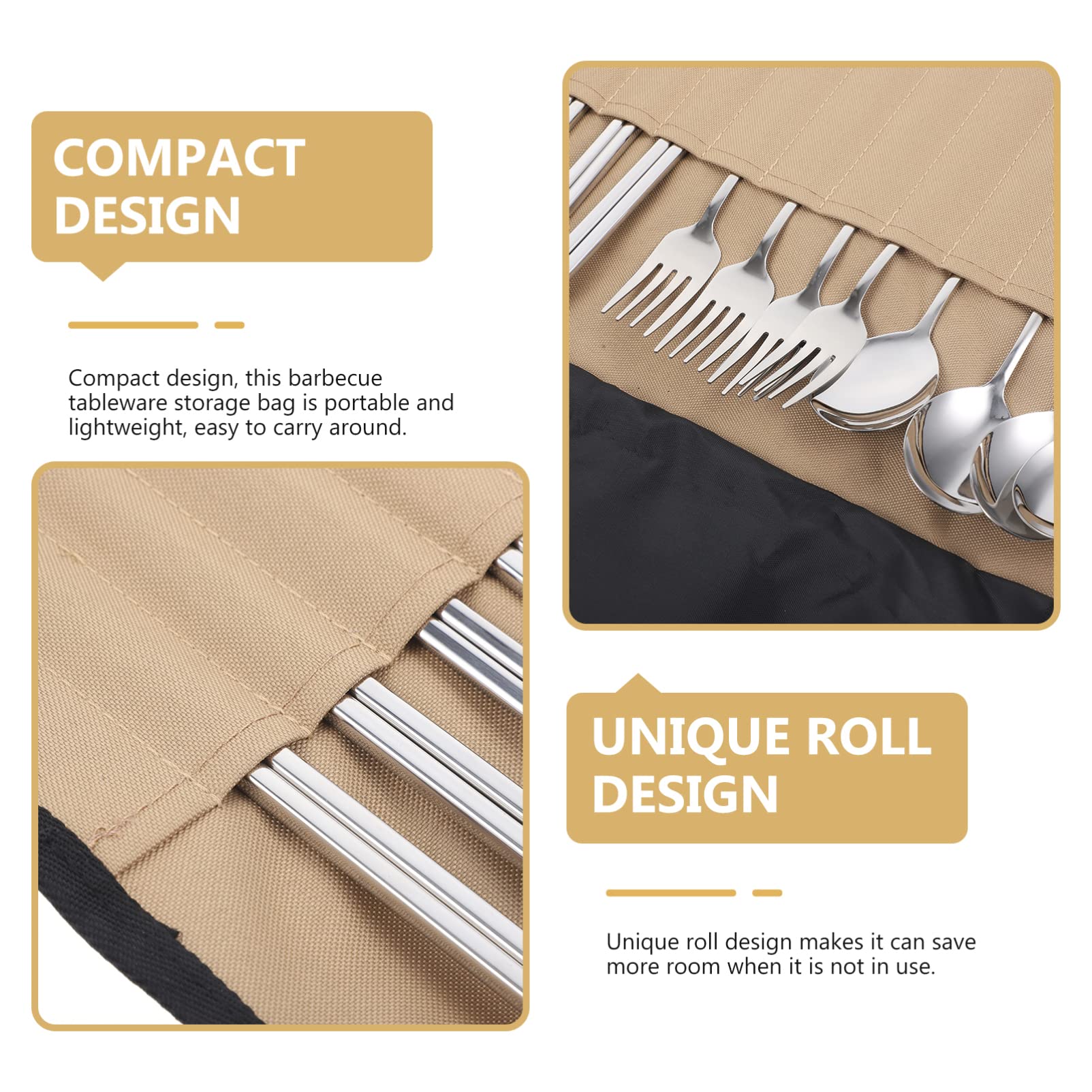 HANABASS Set Posate da Campeggio Portabile Cucchiaio, Forchetta, Cucchiaino e Contenitore, Realizzato in Acciaio Inossidabile e Nailon, per Escursioni e Picnic
