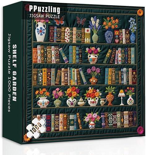 Rompecabezas de estantería vintage de 1000 piezas para adultos, rompecabezas de libro floral de páginas de flores silvestres, rompecabezas de
