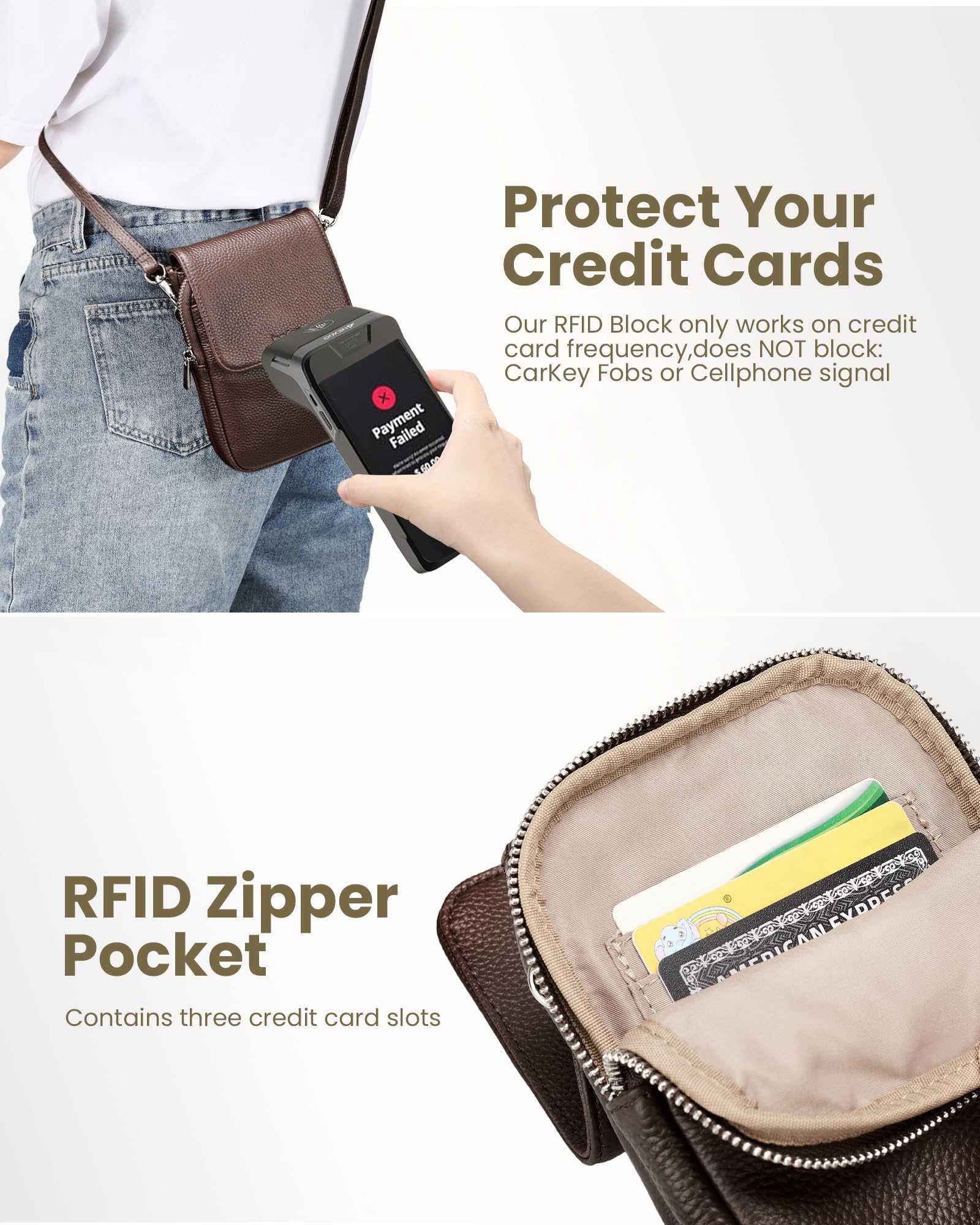 befen Etui na telefon komórkowy z prawdziwej skóry do zawieszenia dla kobiet, etui na telefon komórkowy z blokadą RFID, kieszenie na karty